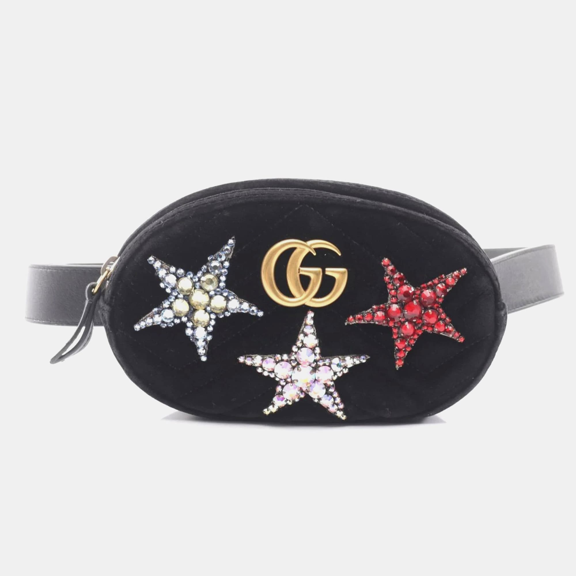 Gucci GG Marmont Velvet Crystal Star Black Waist Bag