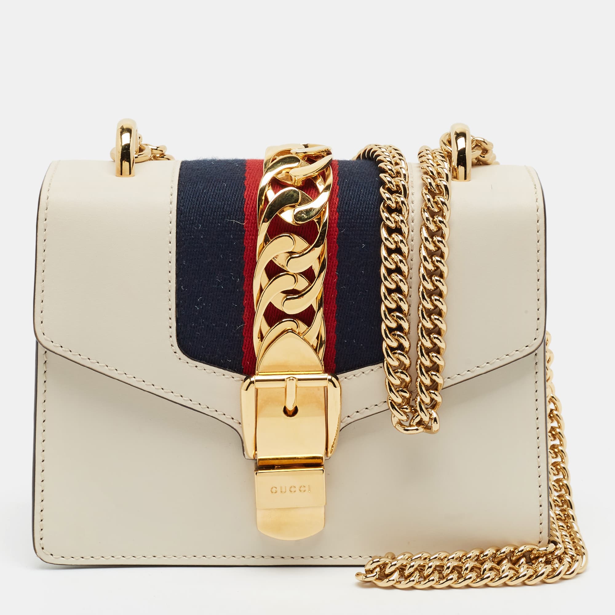 Gucci Sylvie Mini Off White Leather Shoulder Bag