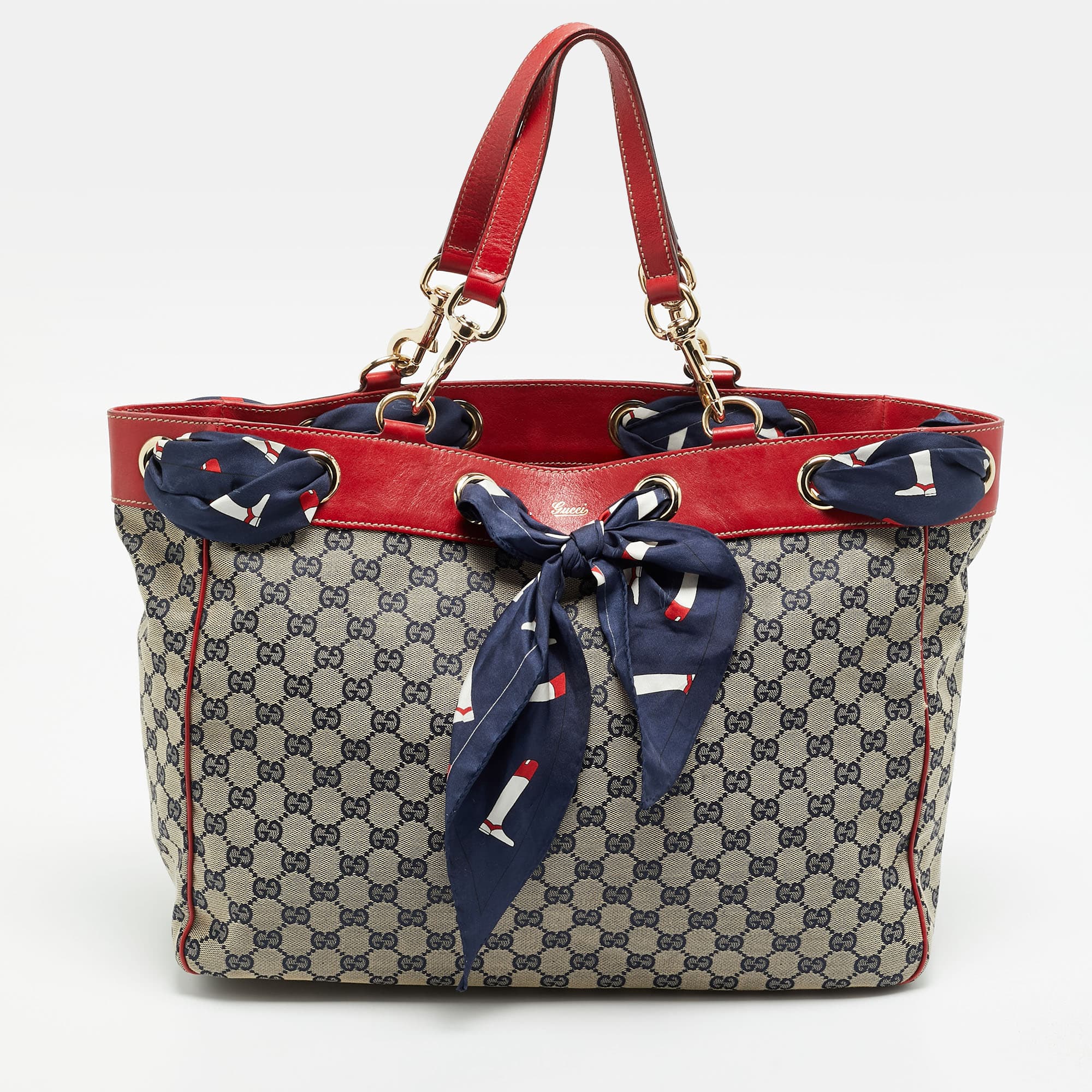 Gucci Positano Scarf Large Beige/Red GG Canvas and Leather Tote