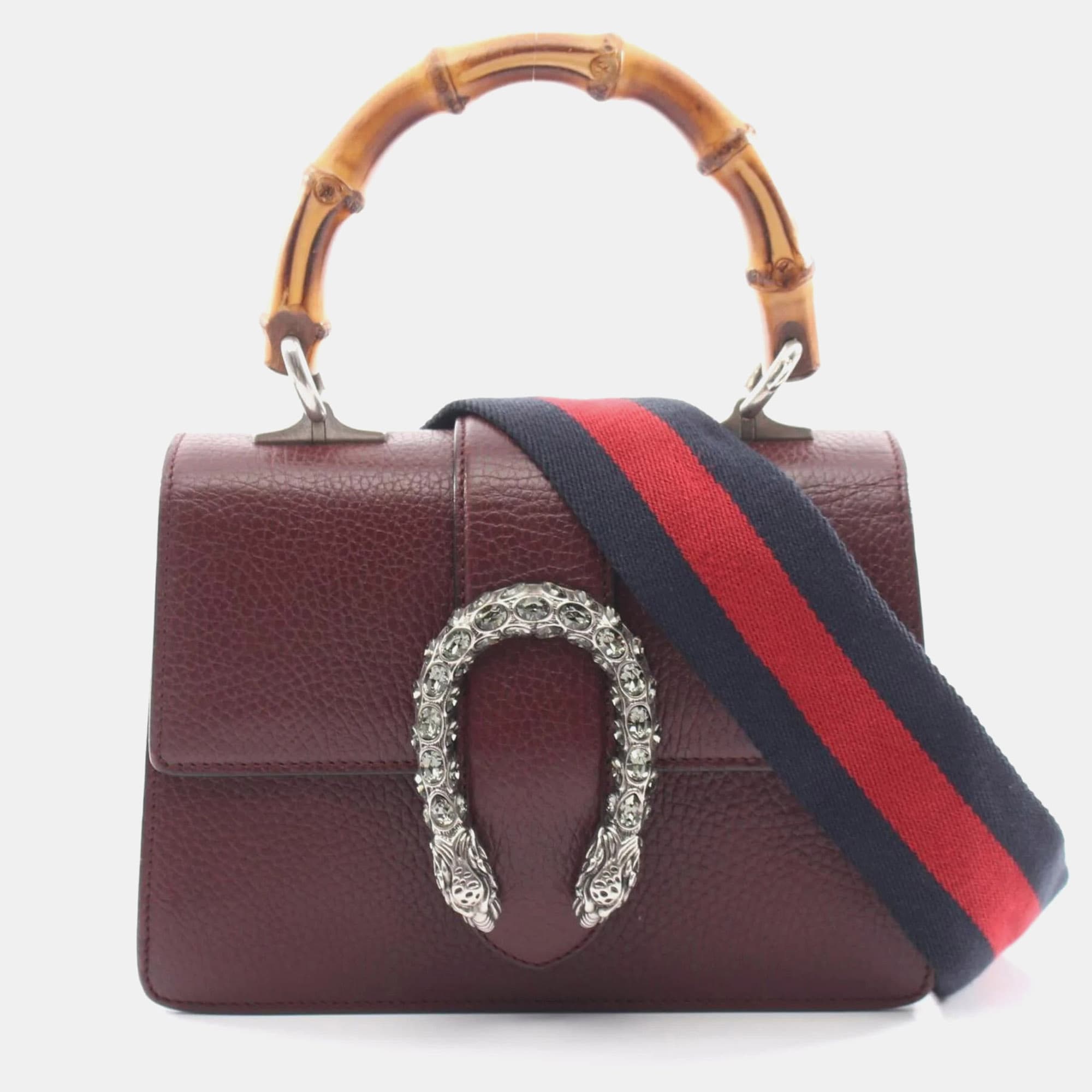 Gucci Dionysus Mini Bordeaux Grained Calfskin Leather Bamboo Top Handle Bag
