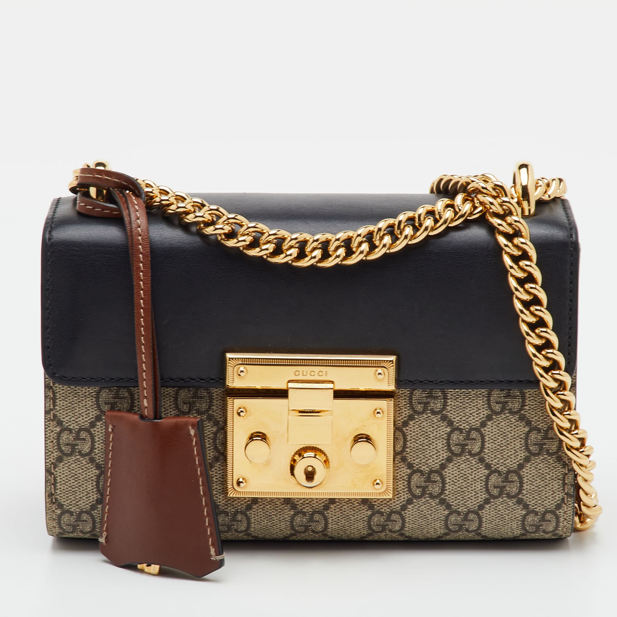 Gucci Padlock Small Beige/Black GG Supreme Canvas and Leather Shoulder Bag