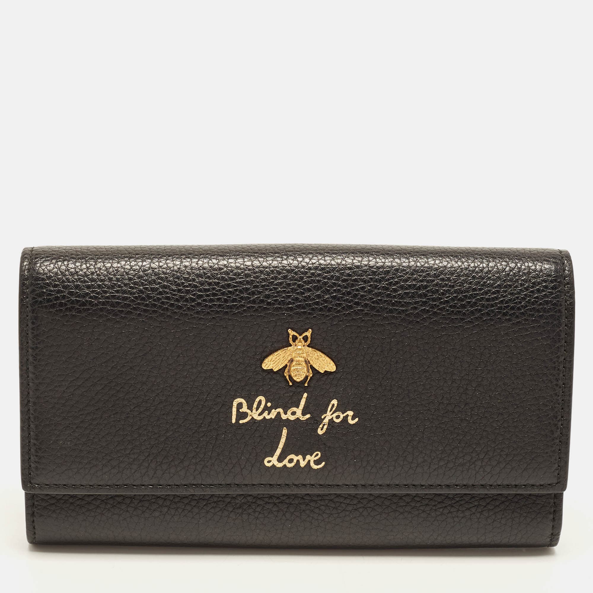 Gucci Blind for Love Black Leather Flap Continental Wallet