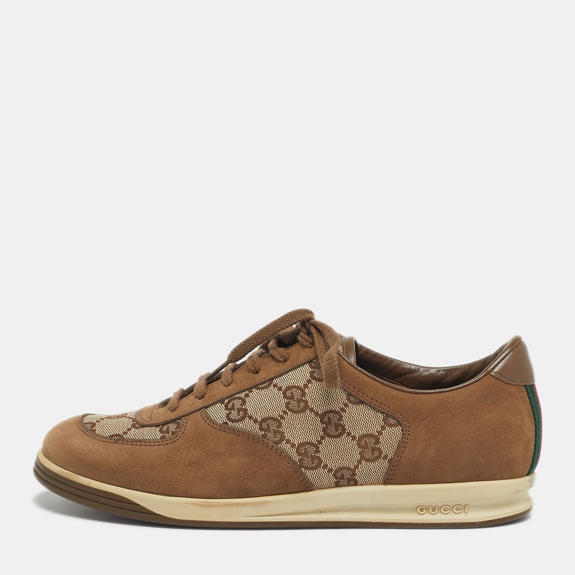 Gucci Brown/Beige GG Canvas and Suede Web Lace Up Sneakers Size 39