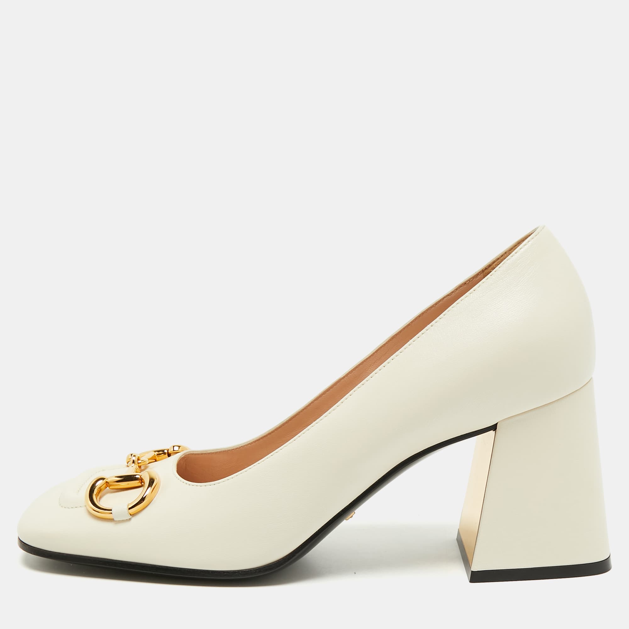 Gucci Horsebit Size 40 White Leather Block Heel Slingback Pumps