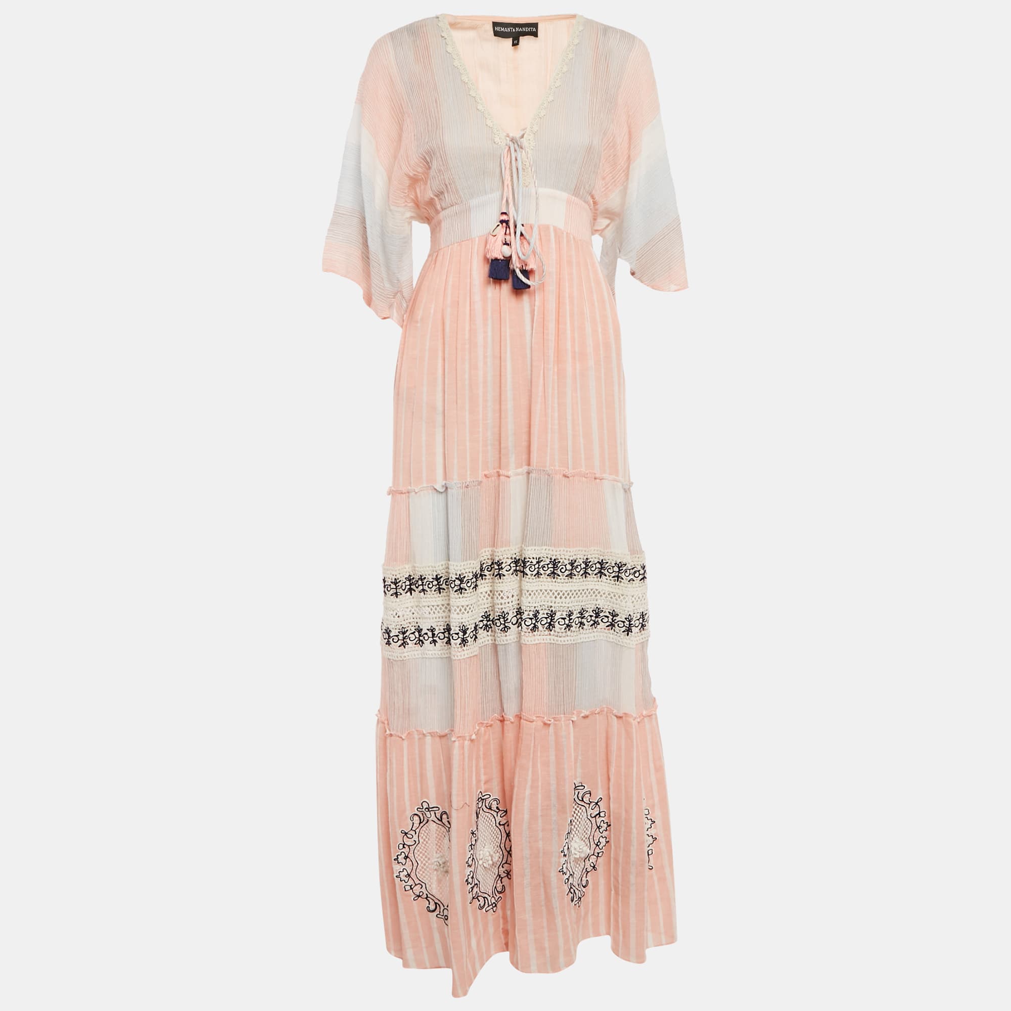 Hemant & Nandita Multicolor Cotton Lace Detail Maxi Dress XS