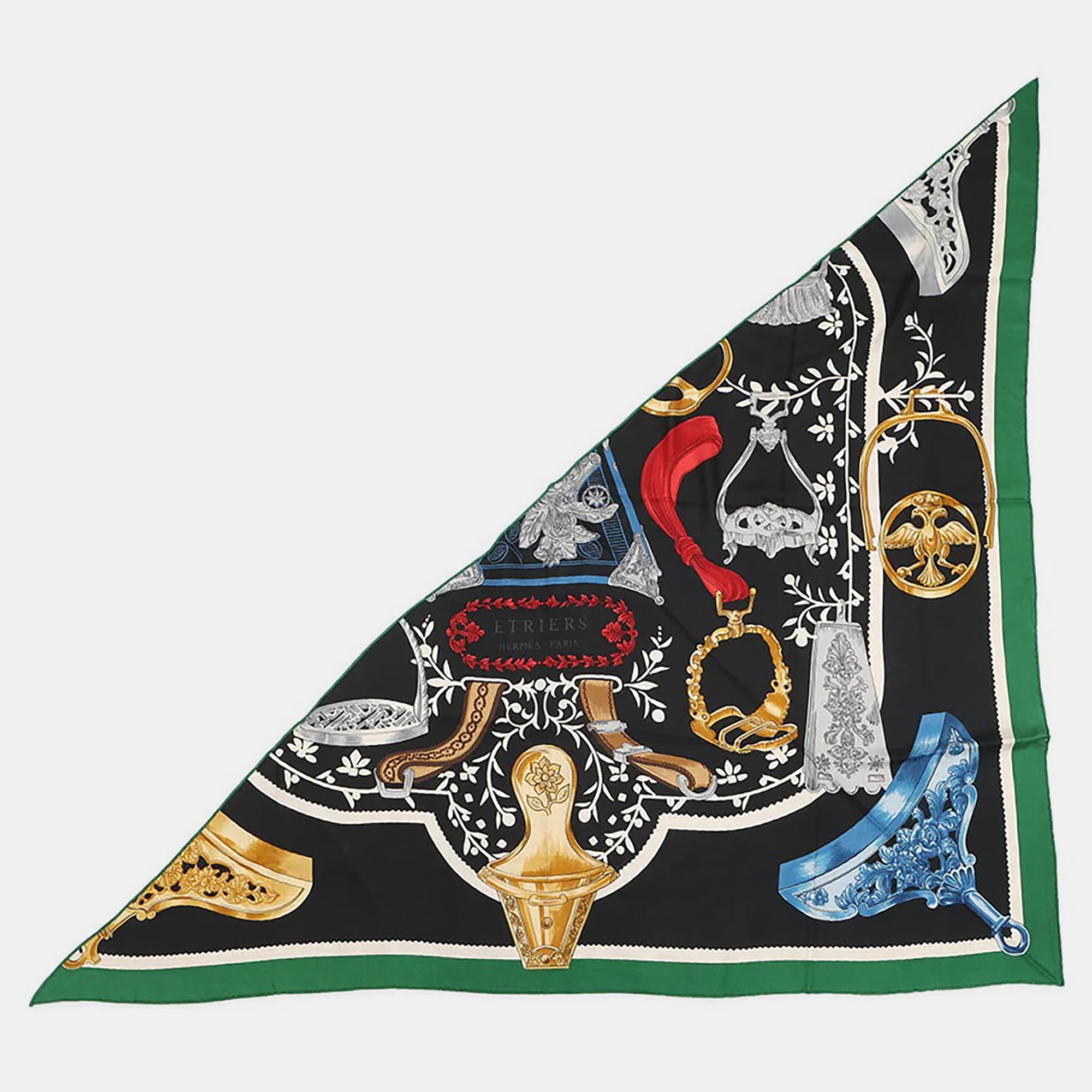 Hermes Triangle Jean Abumi Remix Etriers Remix 2022 Aw Vert/Black/Multicolor Cashmere Silk