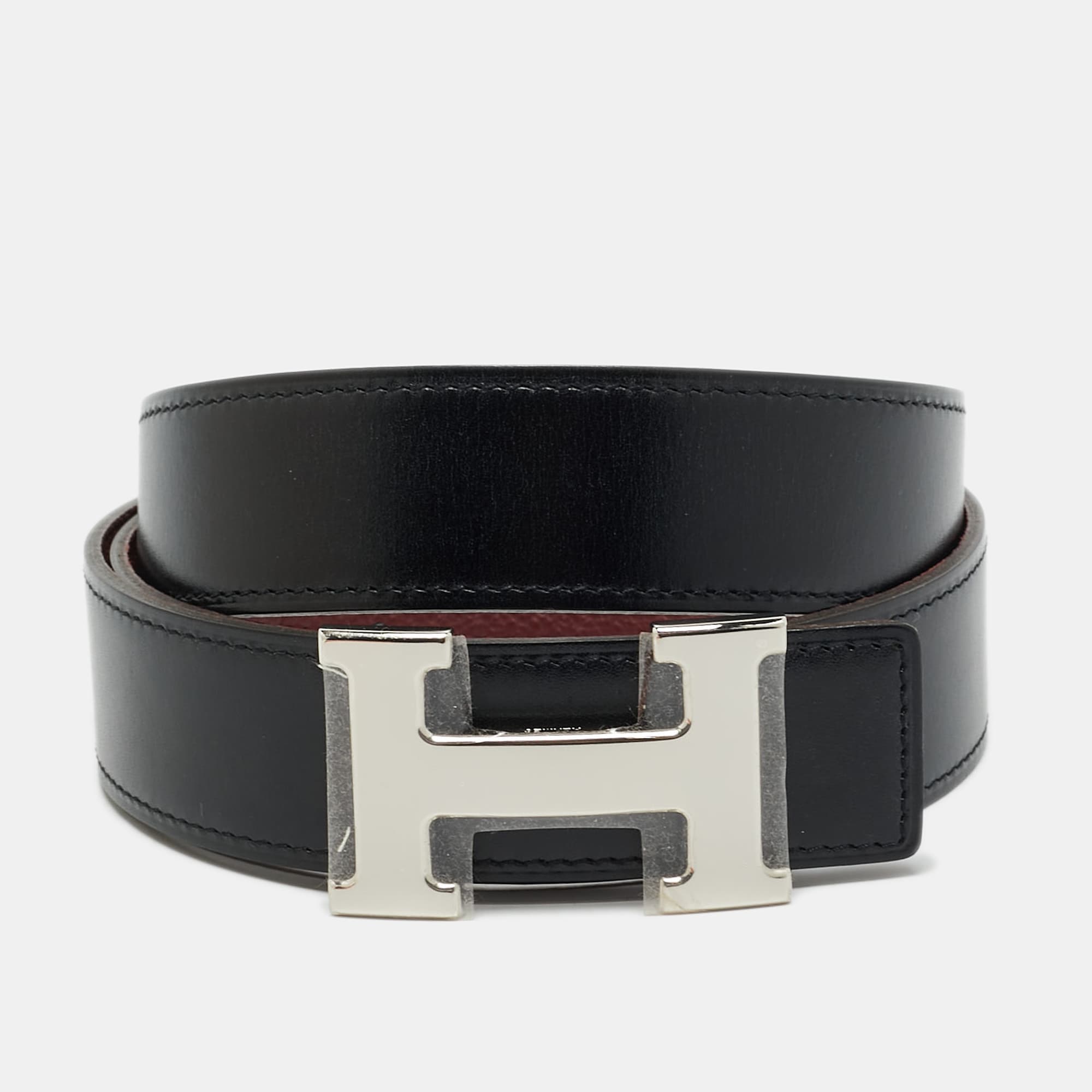 Hermès H 90 CM Reversible Buckle Belt Bordeaux/Noir Togo and Box Leather