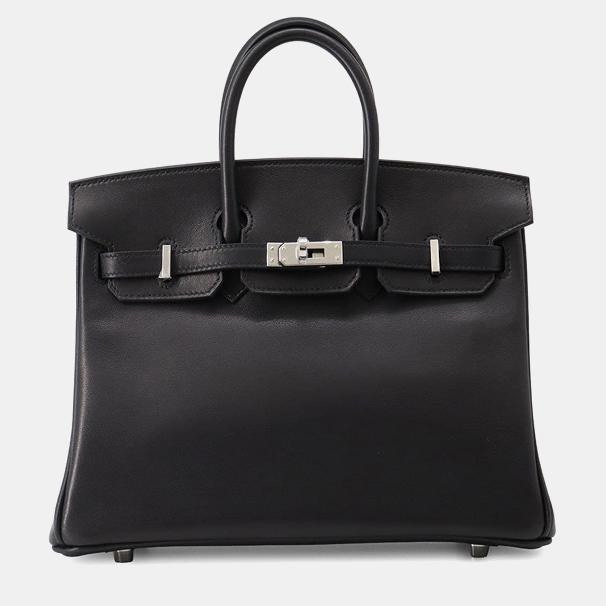Hermes Birkin 25 Black Veau Volupto Leather Top Handle Bag