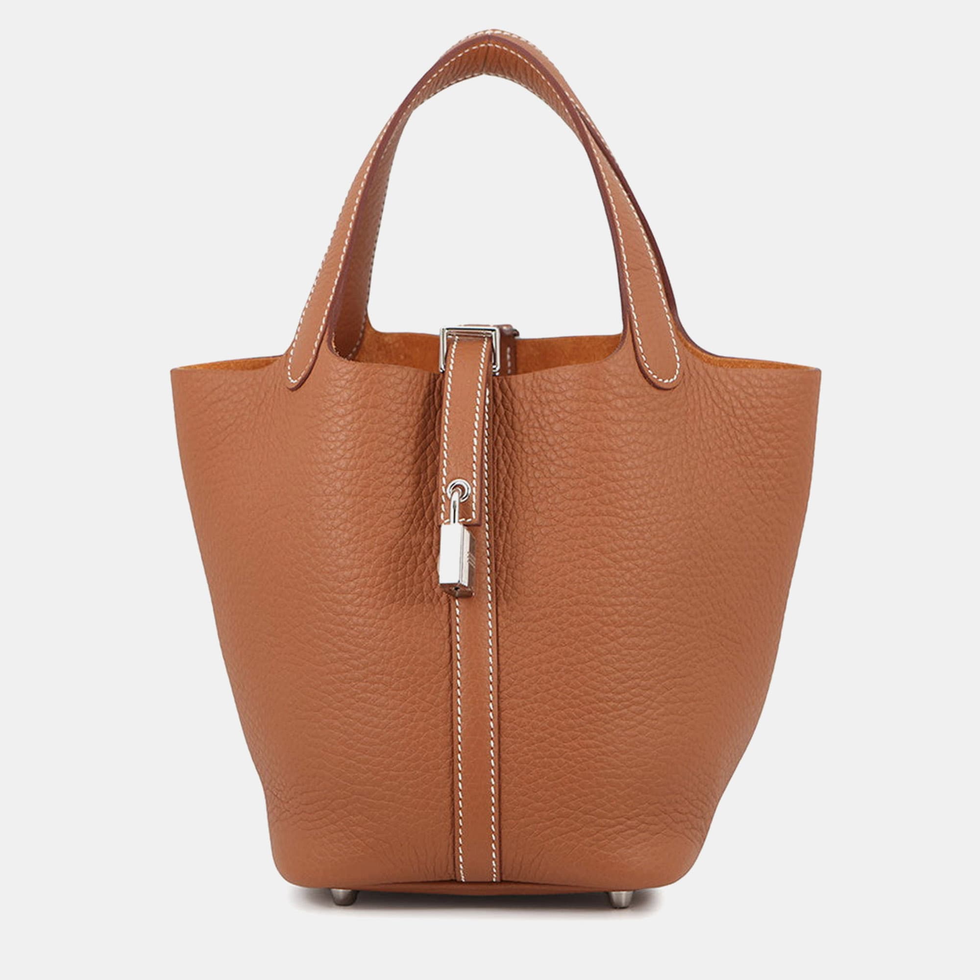 Hermes Picotin Lock PM Gold Taurillon Clemence Leather Tote Bag