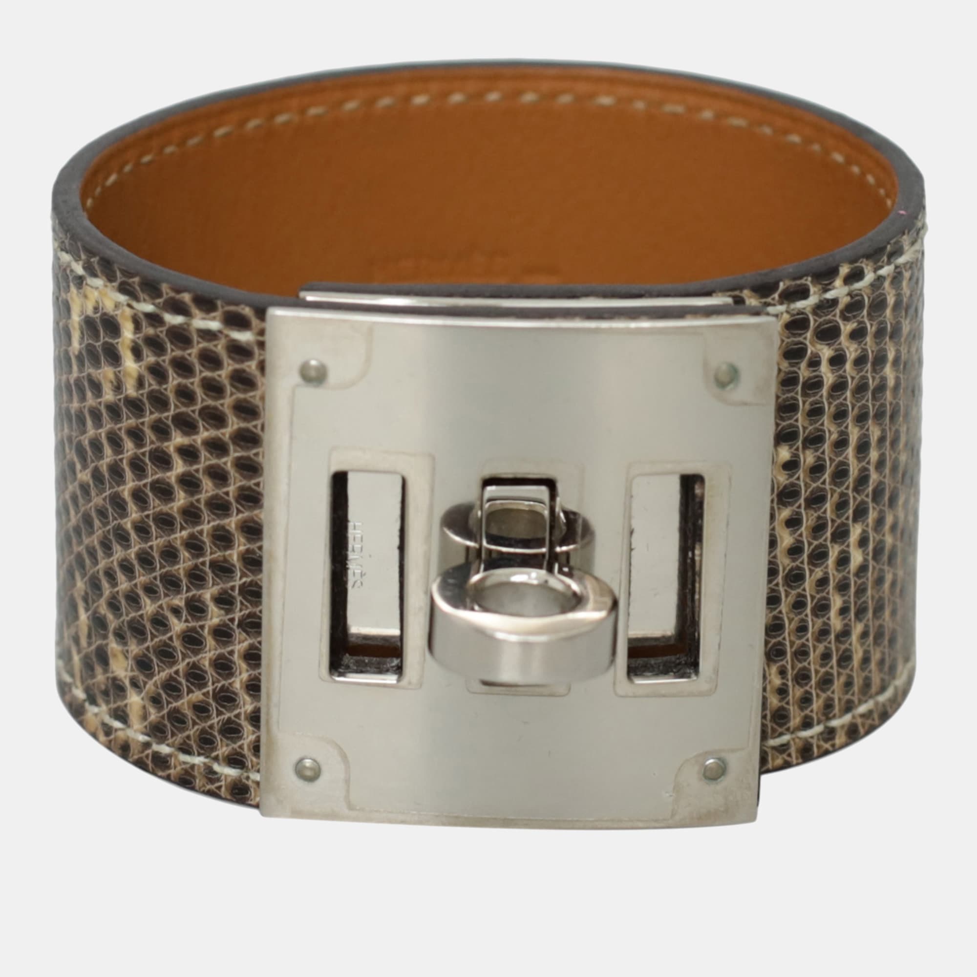 Hermes Kelly Brown Lizard Dog Bracelet PHW