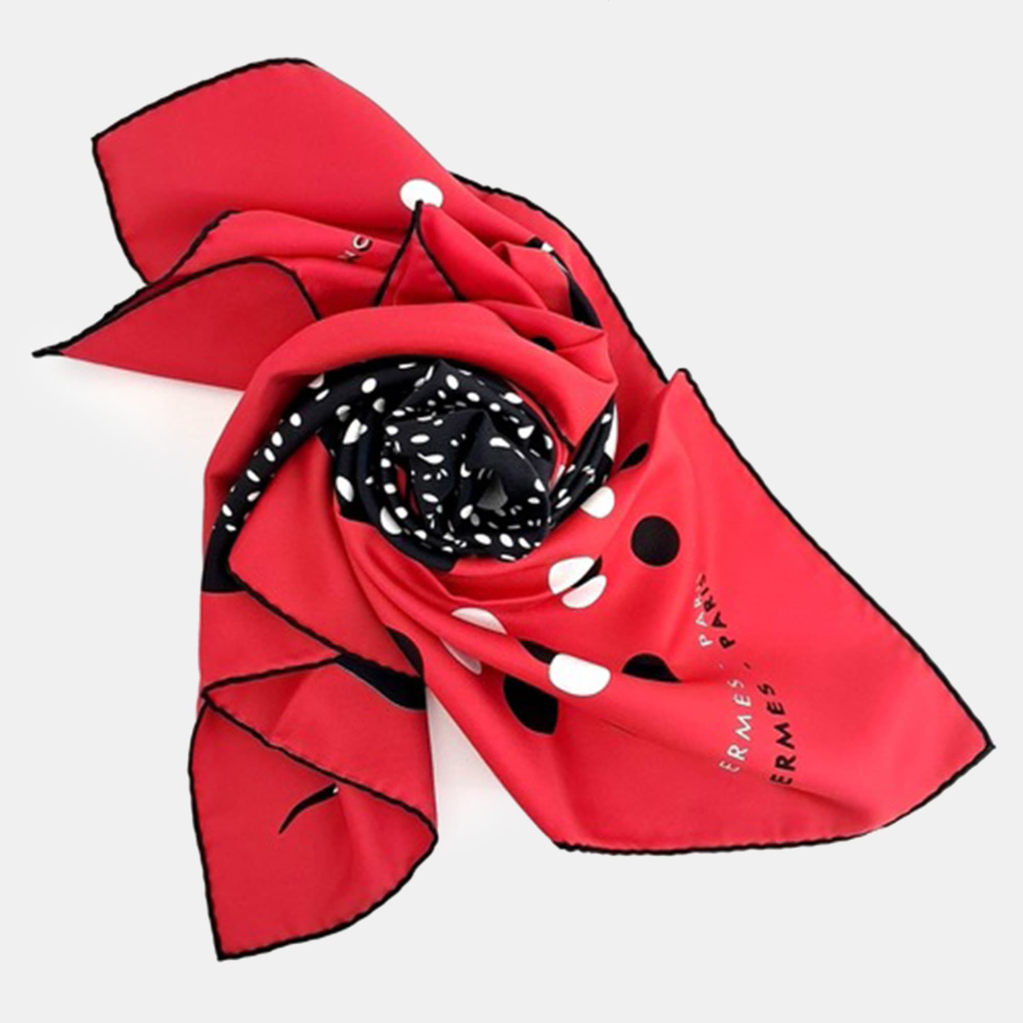 Hermes Black/Red/White Silk Scarf