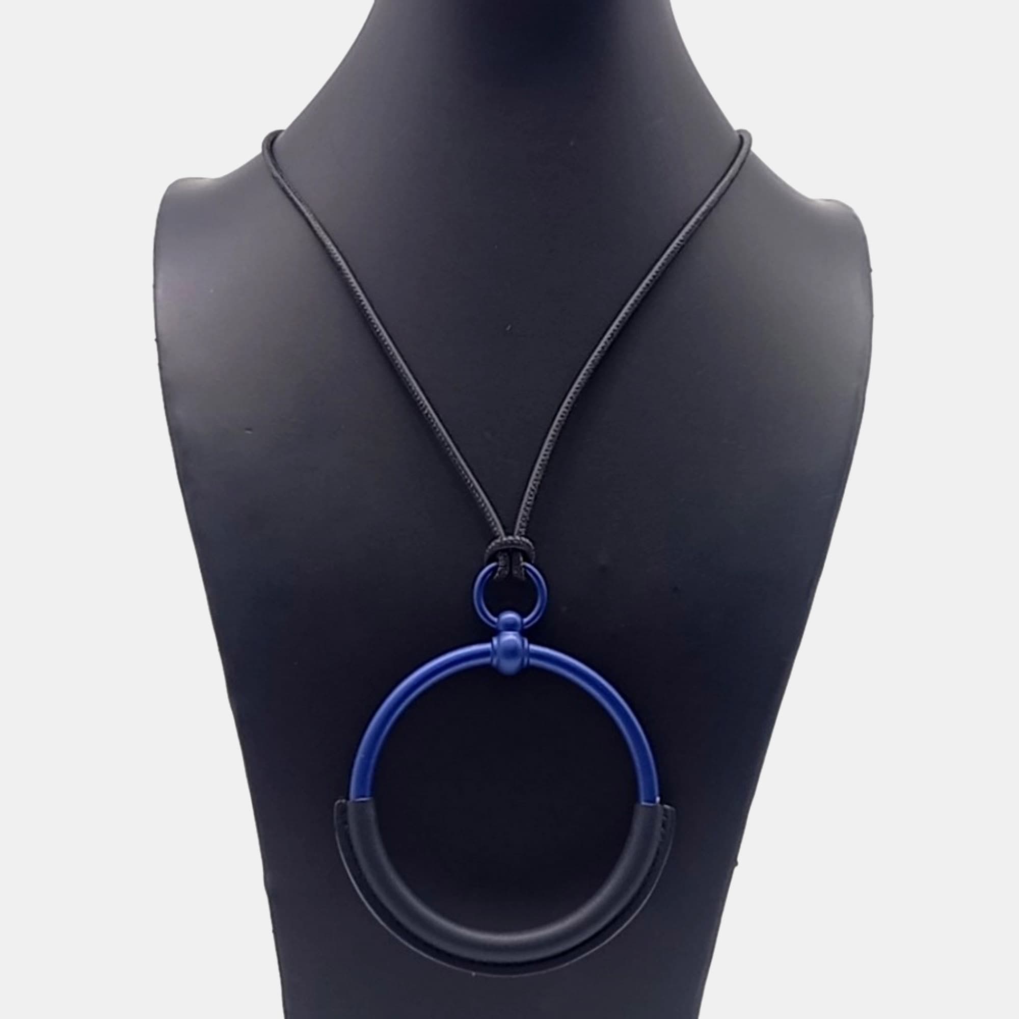 Hermès Grand Loop Black/Blue Aluminium, Leather Necklace
