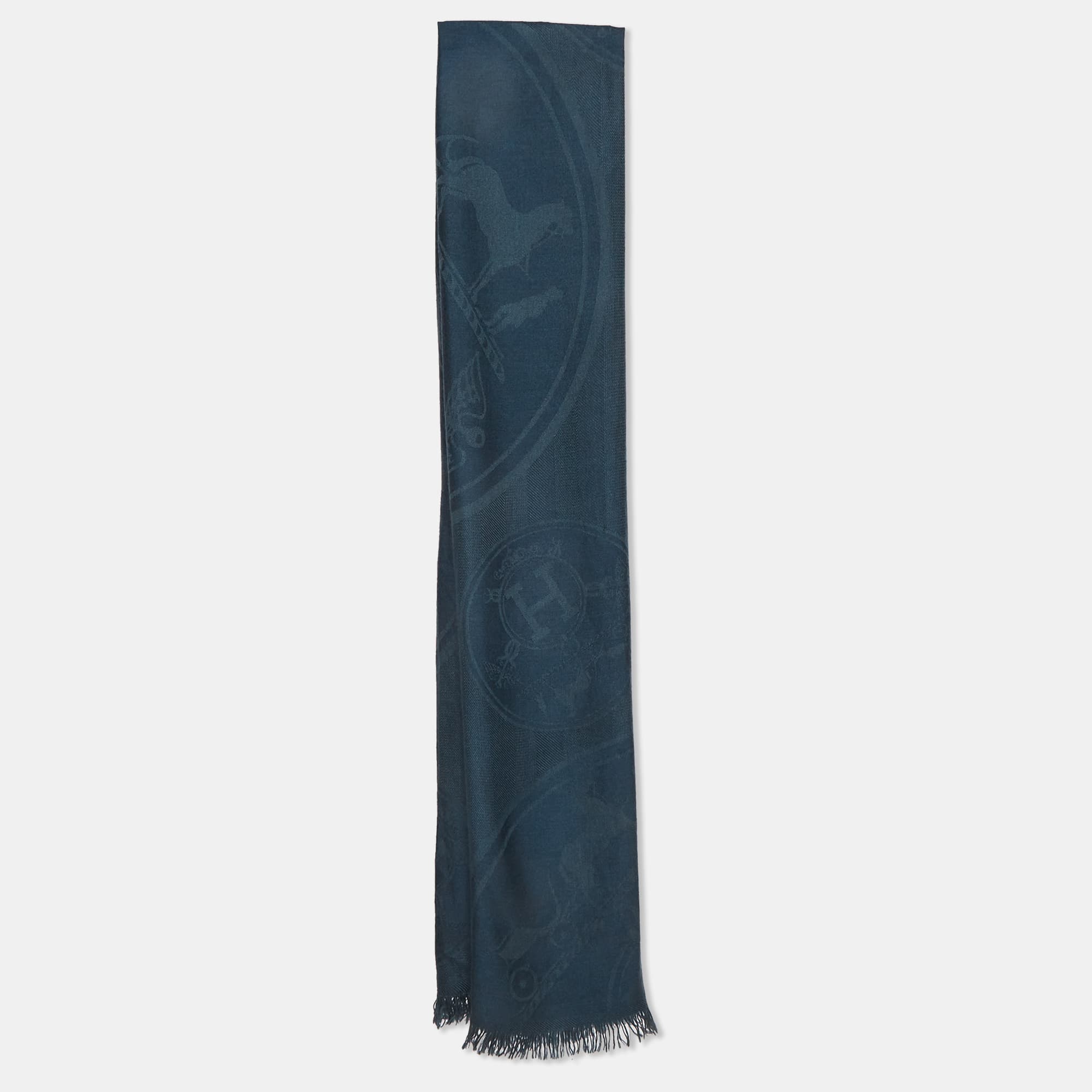 Hermes Navy Blue Cashmere and Silk Blend New Libris Stole