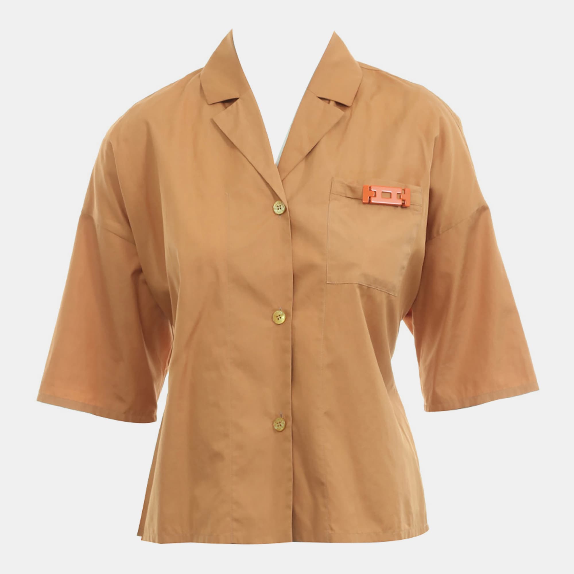 Hermes Belted Oversize Shirt With Embellished Pockets FR 36