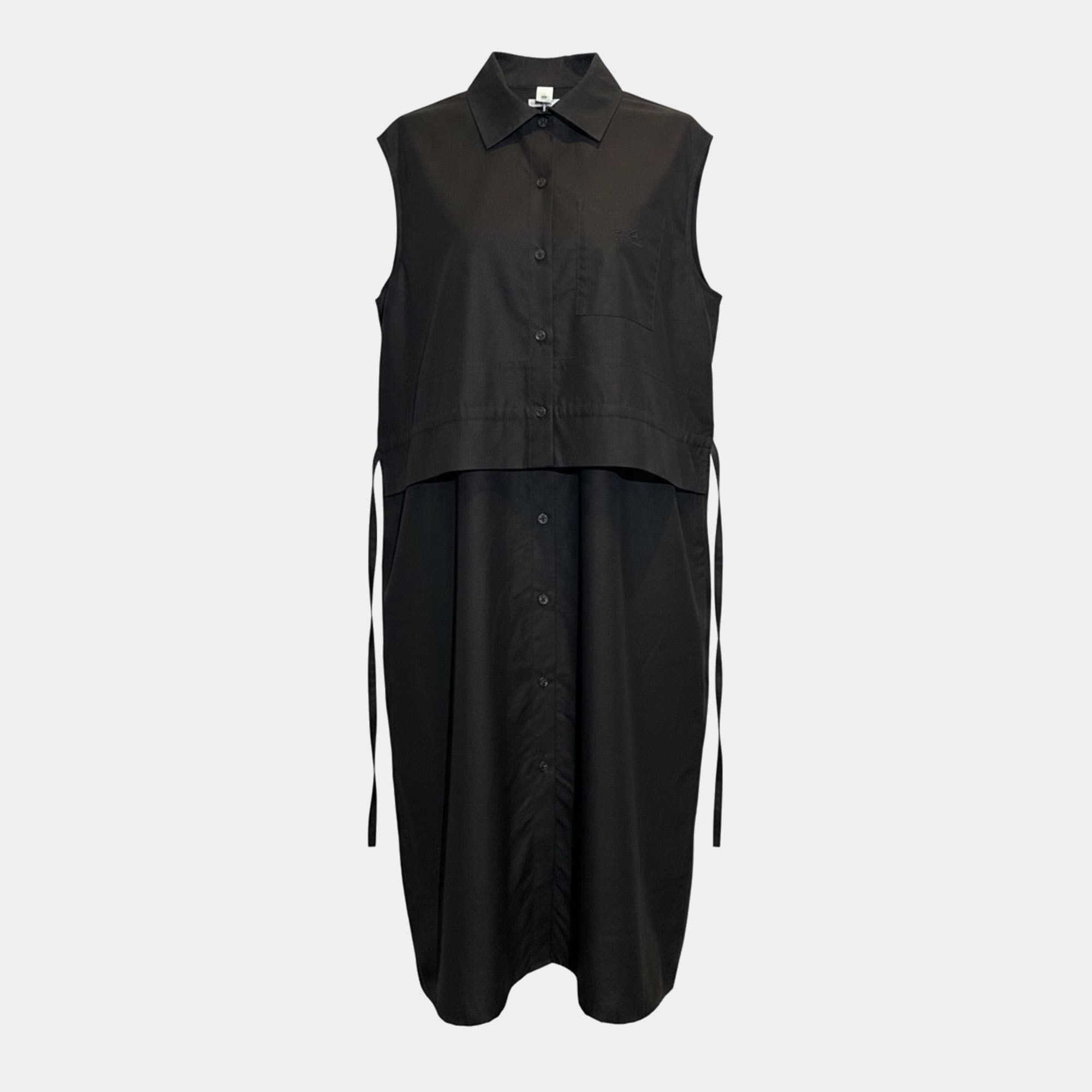 Hermes Robe Inspiration Chemise Black Sleeveless Shirt Dress FR 36
