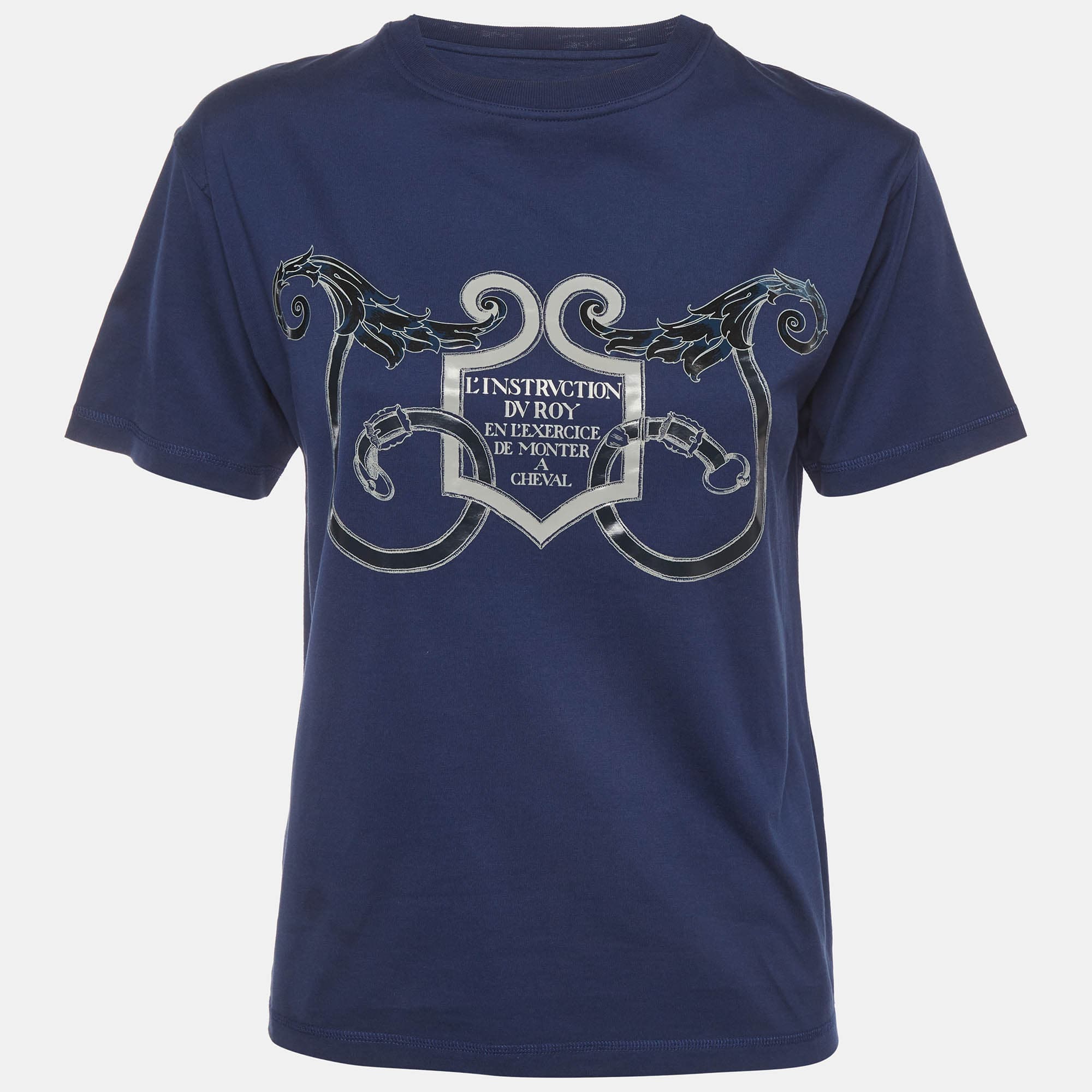 Hermes Navy Blue Printed Jersey Short Sleeve T-Shirt S