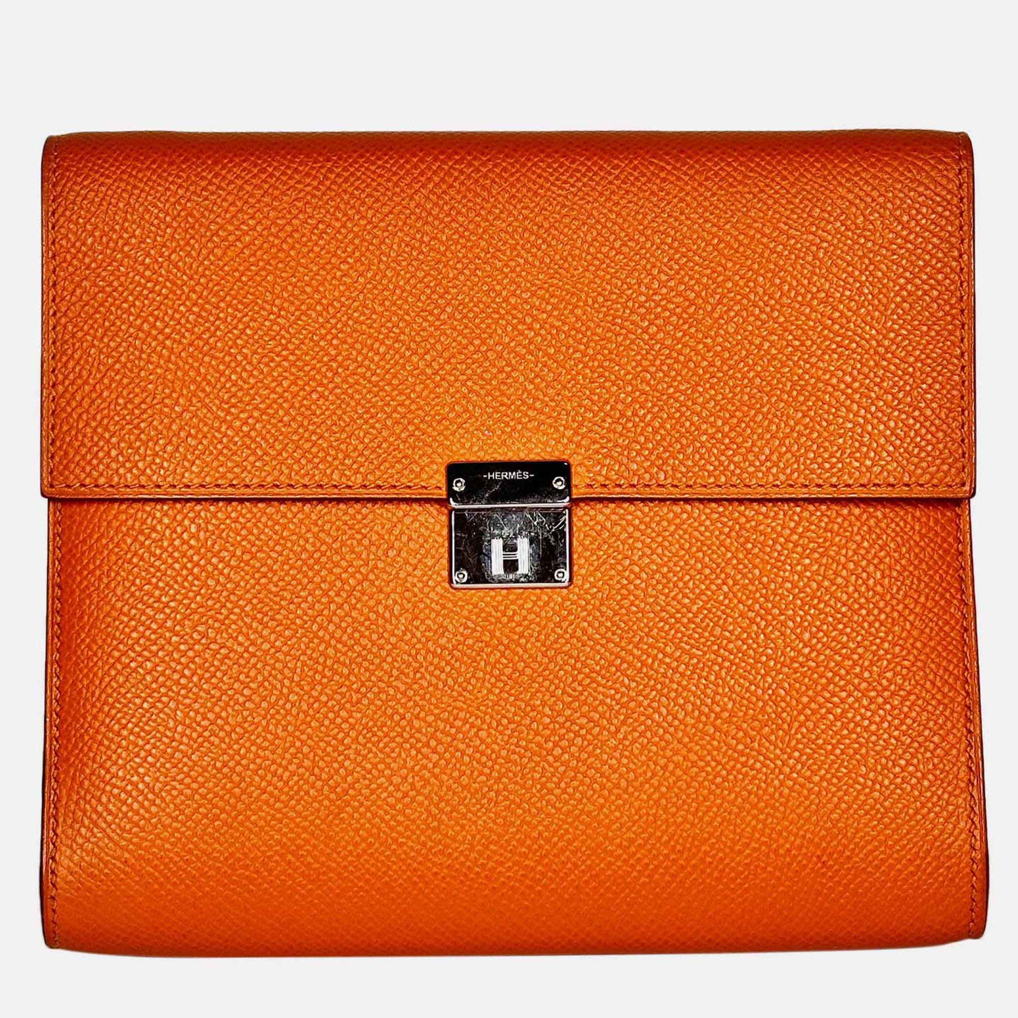 Hermes Clic 16 Orange Epsom Leather Wallet Bag