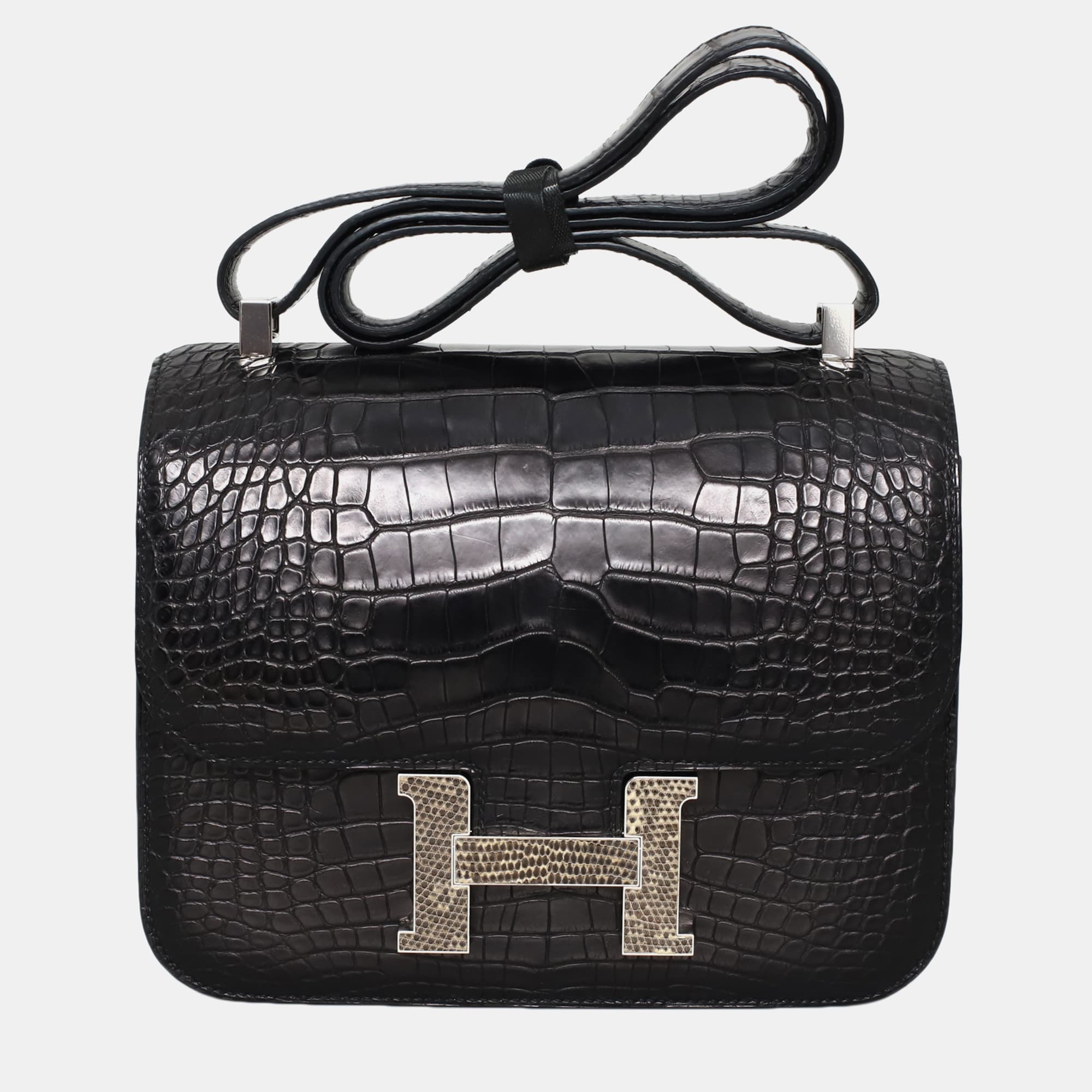Hermes Constance 24 Black Niloticus Crocodile Leather Shoulder Bag
