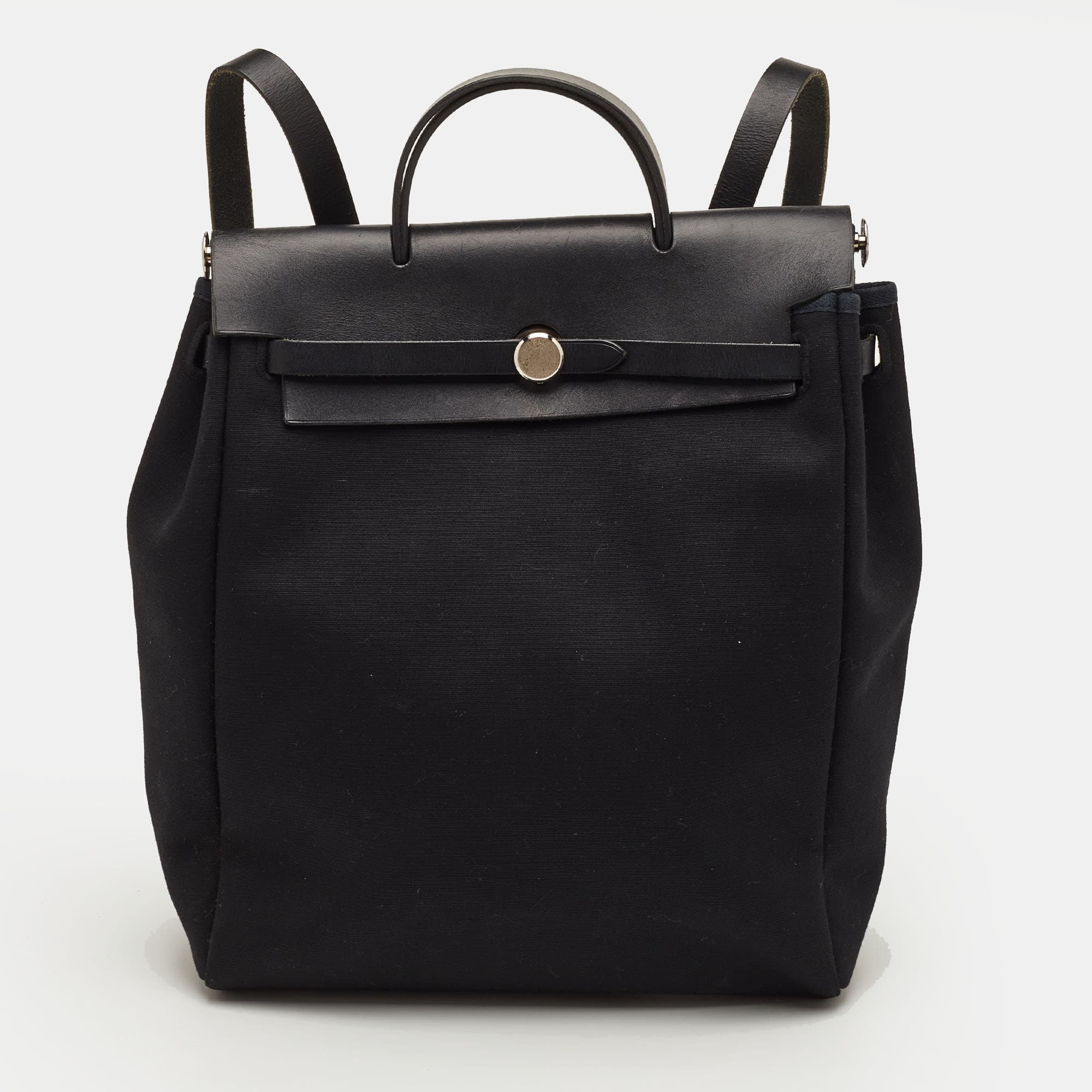 Hermes Herbag Black Toile Canvas and Vache Hunter 2-in-1 Backpack