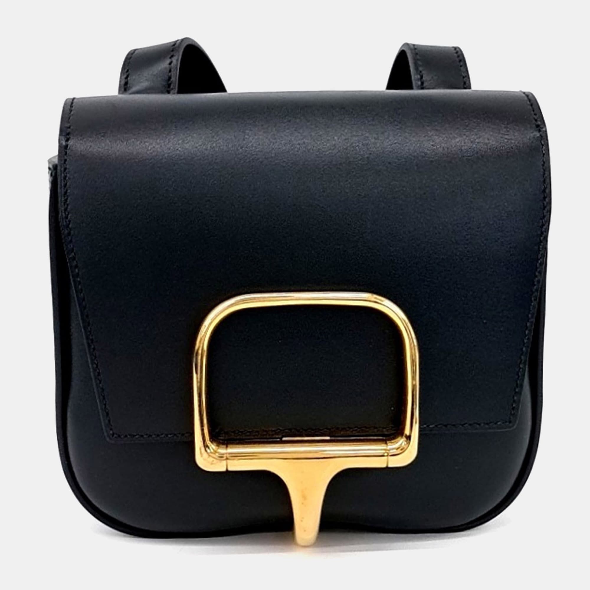 Hermes Della Cavalleria Mini Black Calfskin Leather Crossbody Bag