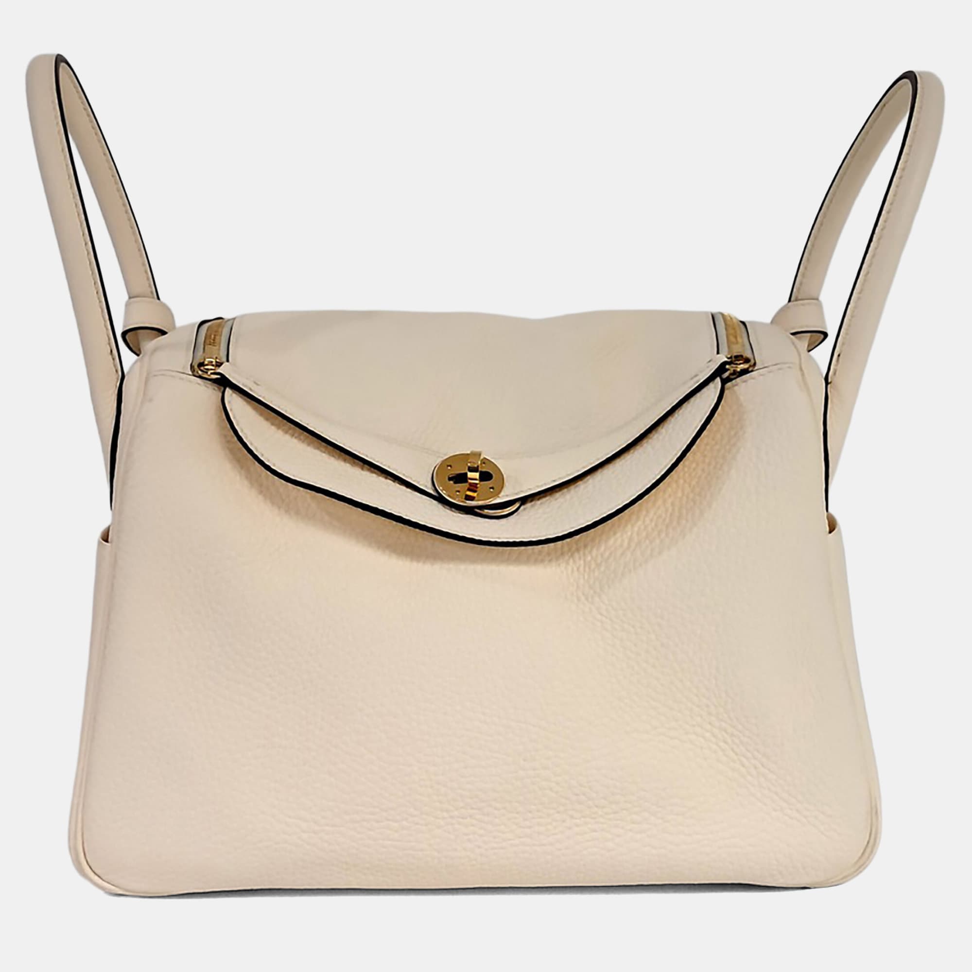 Hermes Lindy 30 White Clemence Leather Top Handle Bag
