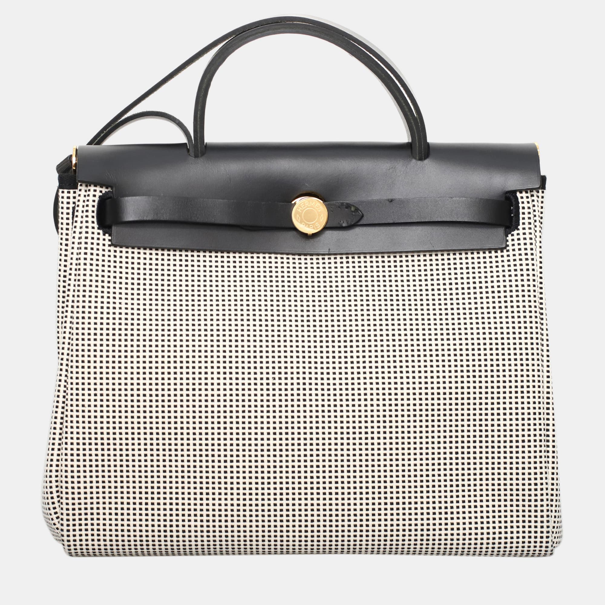 Hermes Herbag Zip 31 Black Canvas Leather Shoulder Bag