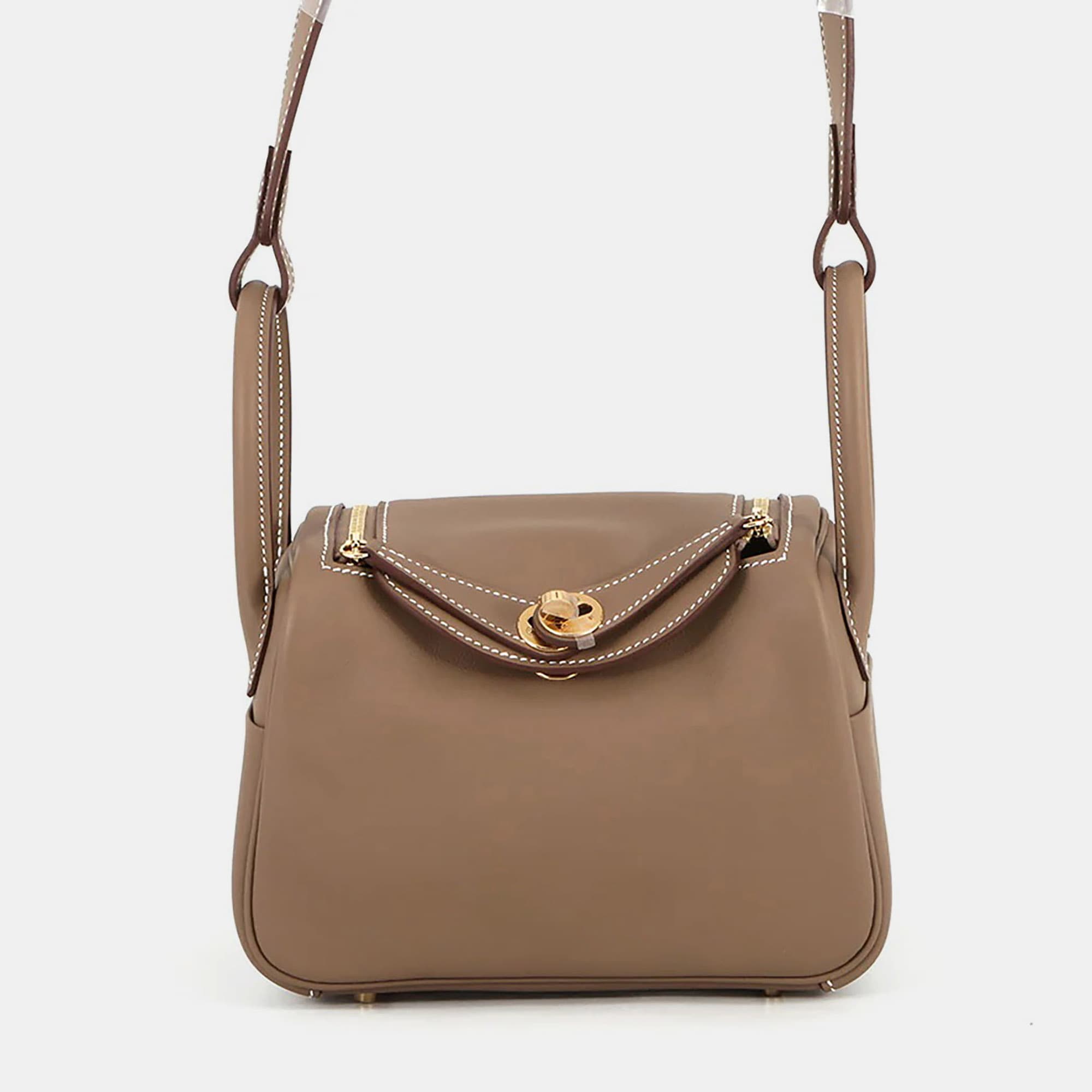 Hermes Lindy Mini Etoupe Swift Leather Crossbody Bag