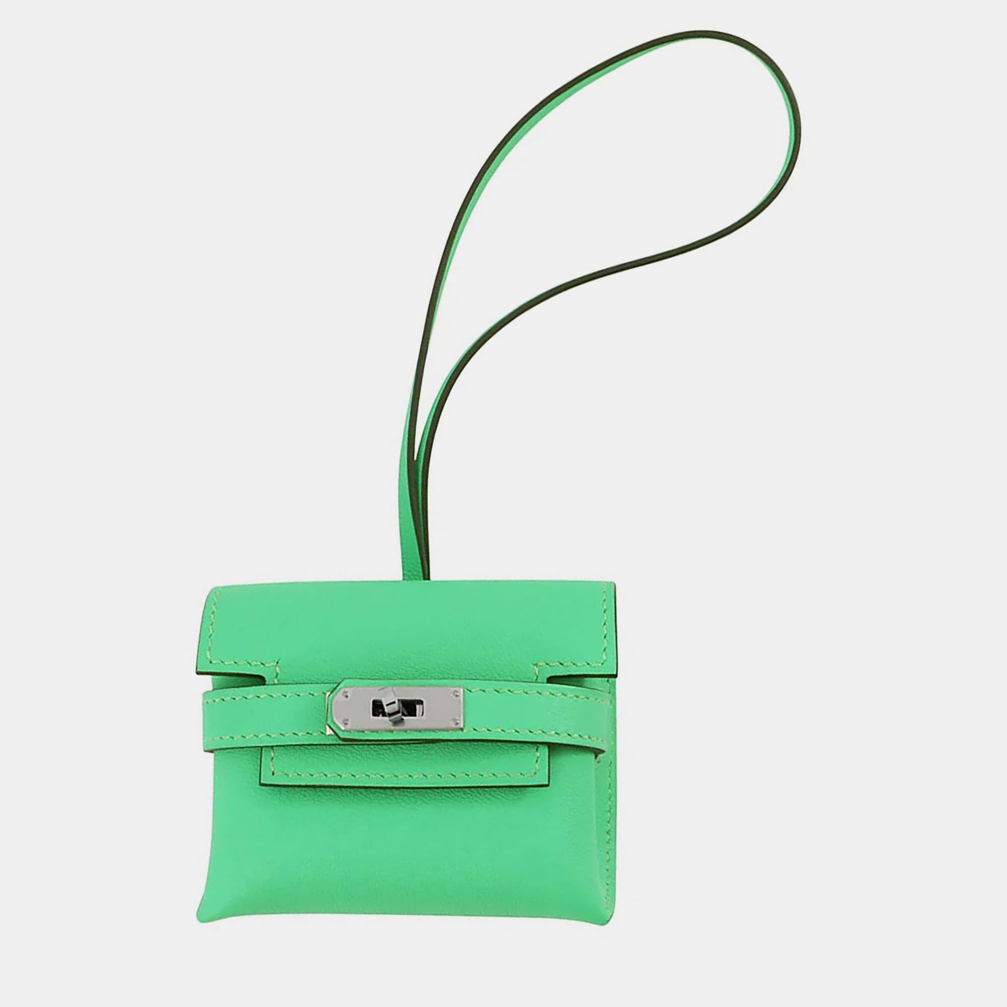Hermes Kelly Twilly Charm Vert Fizz Swift Calfskin Leather Top Handle Bag