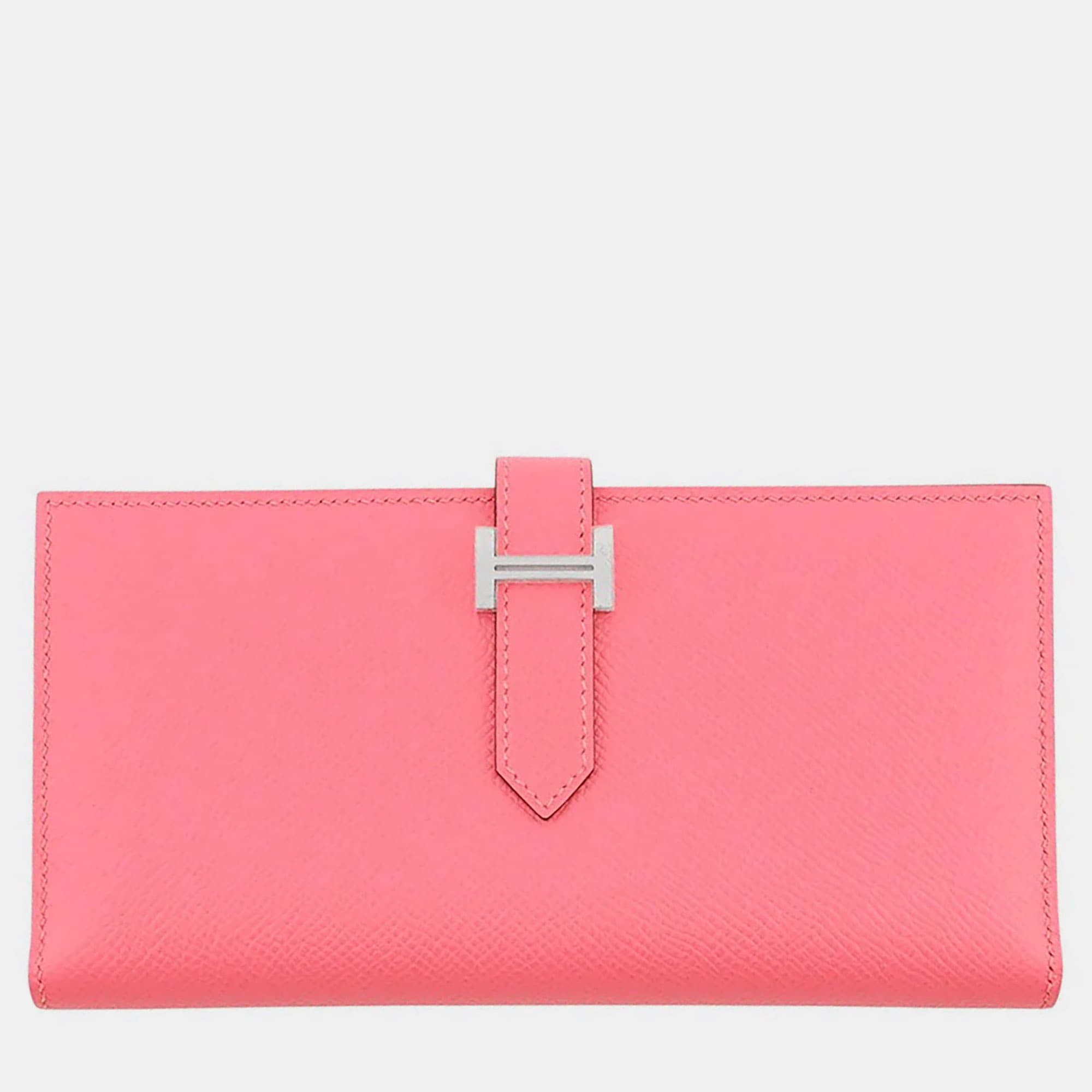 Hermes Béarn Soufflet Rose Azalee Epsom Leather Wallet