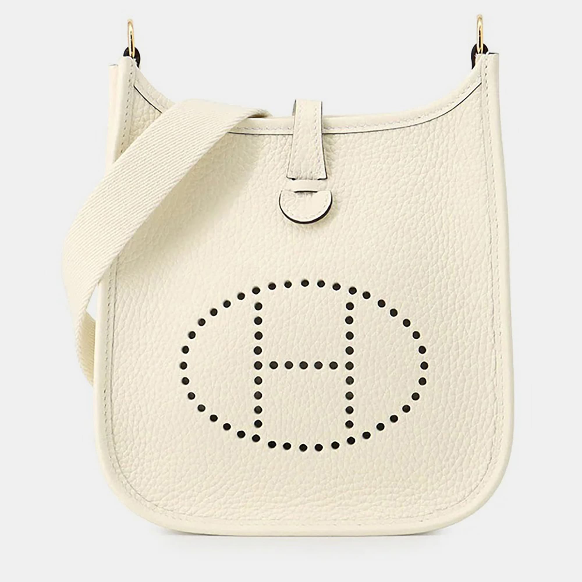 Hermes Evelyne TPM White Taurillon Clemence Leather Shoulder Bag