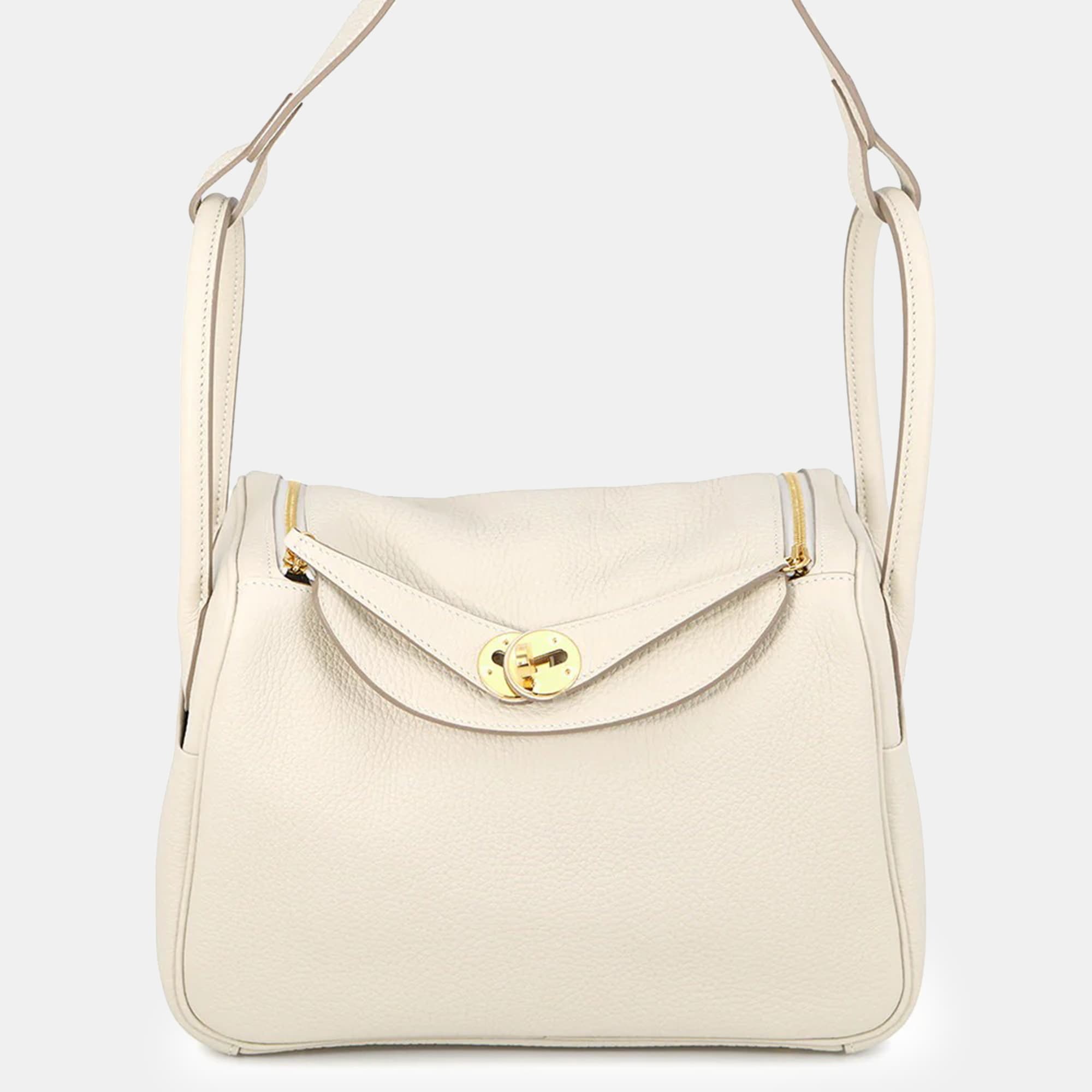 Hermes Lindy 26 Craie Taurillon Clemence Leather Top Handle Bag