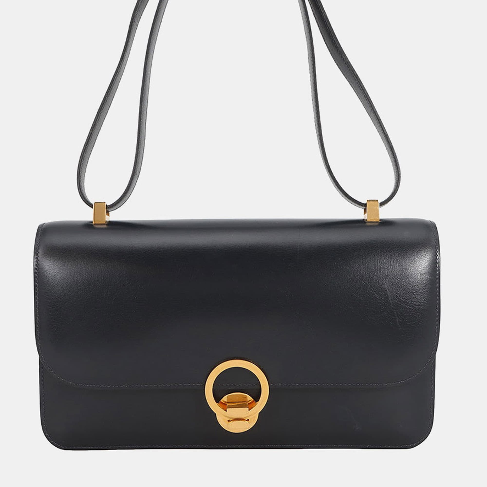 Hermes Ring Navy Box Calfskin Leather Shoulder Bag