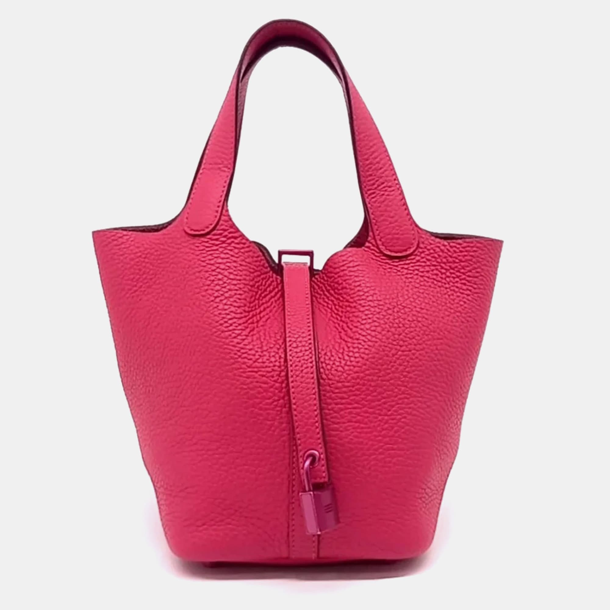 Hermes Picotin 22 Rose Shocking Taurillon Clemence Leather Top Handle Bag