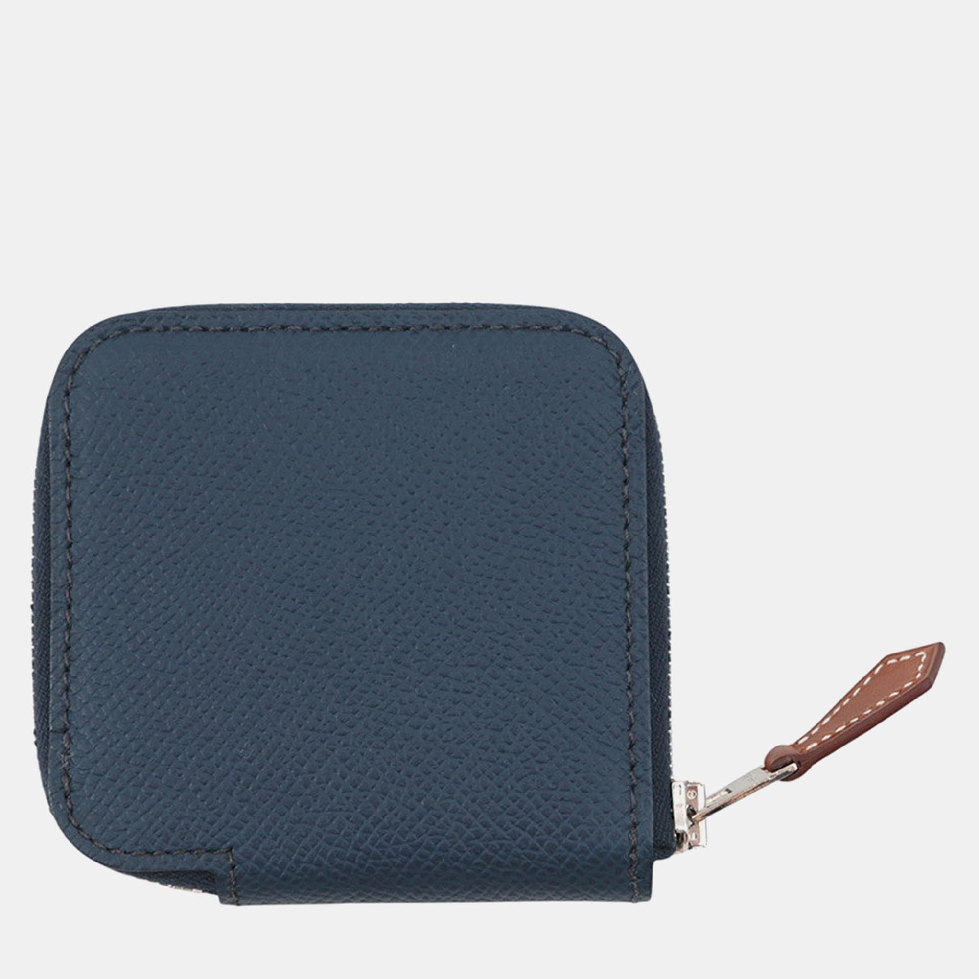 Hermes Azap Compact Blue De Prusse Epsom Leather Coin Purse