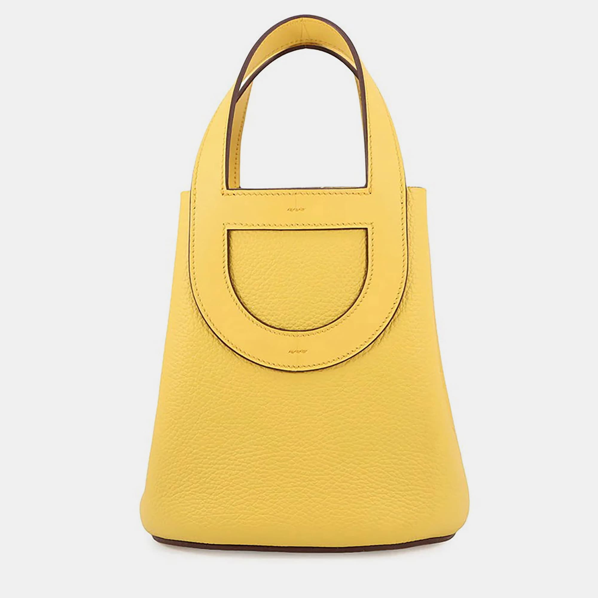 Hermes In The Loop 18 Jaune Soleil Clemence Leather Top Handle Bag