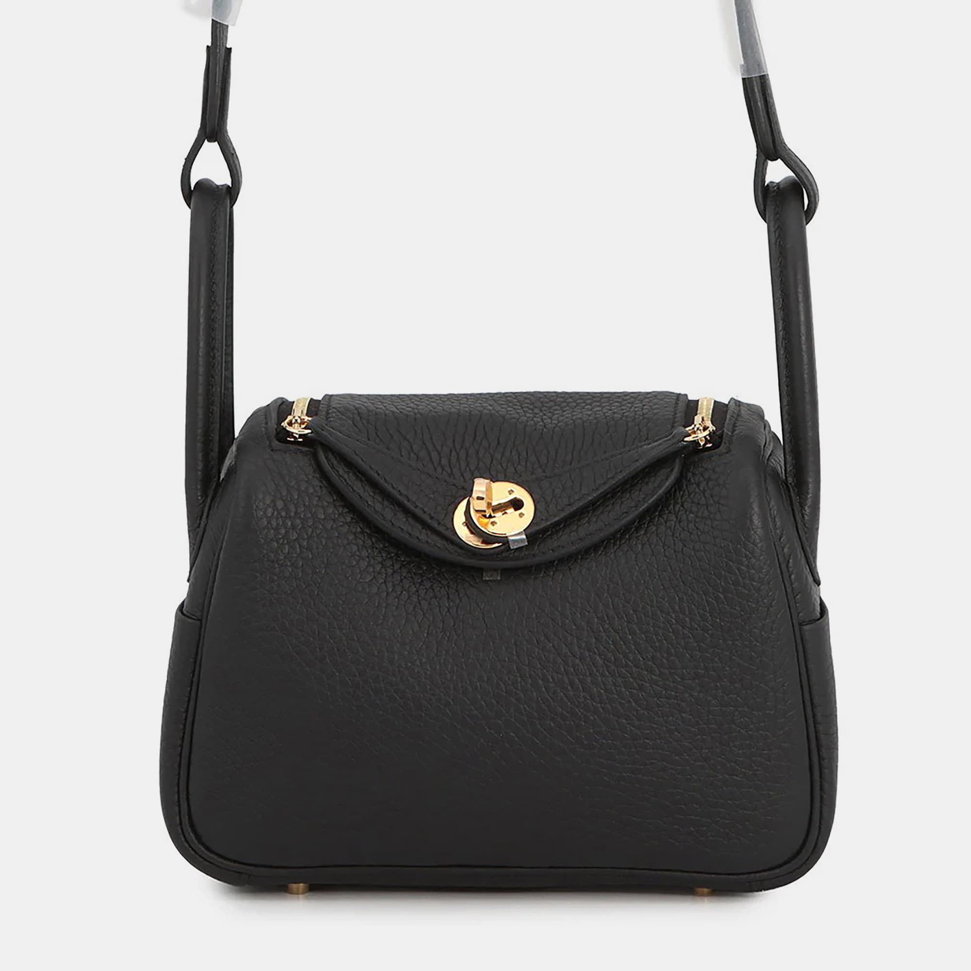 Hermes Lindy Mini Black Taurillon Clemence Leather Shoulder Bag