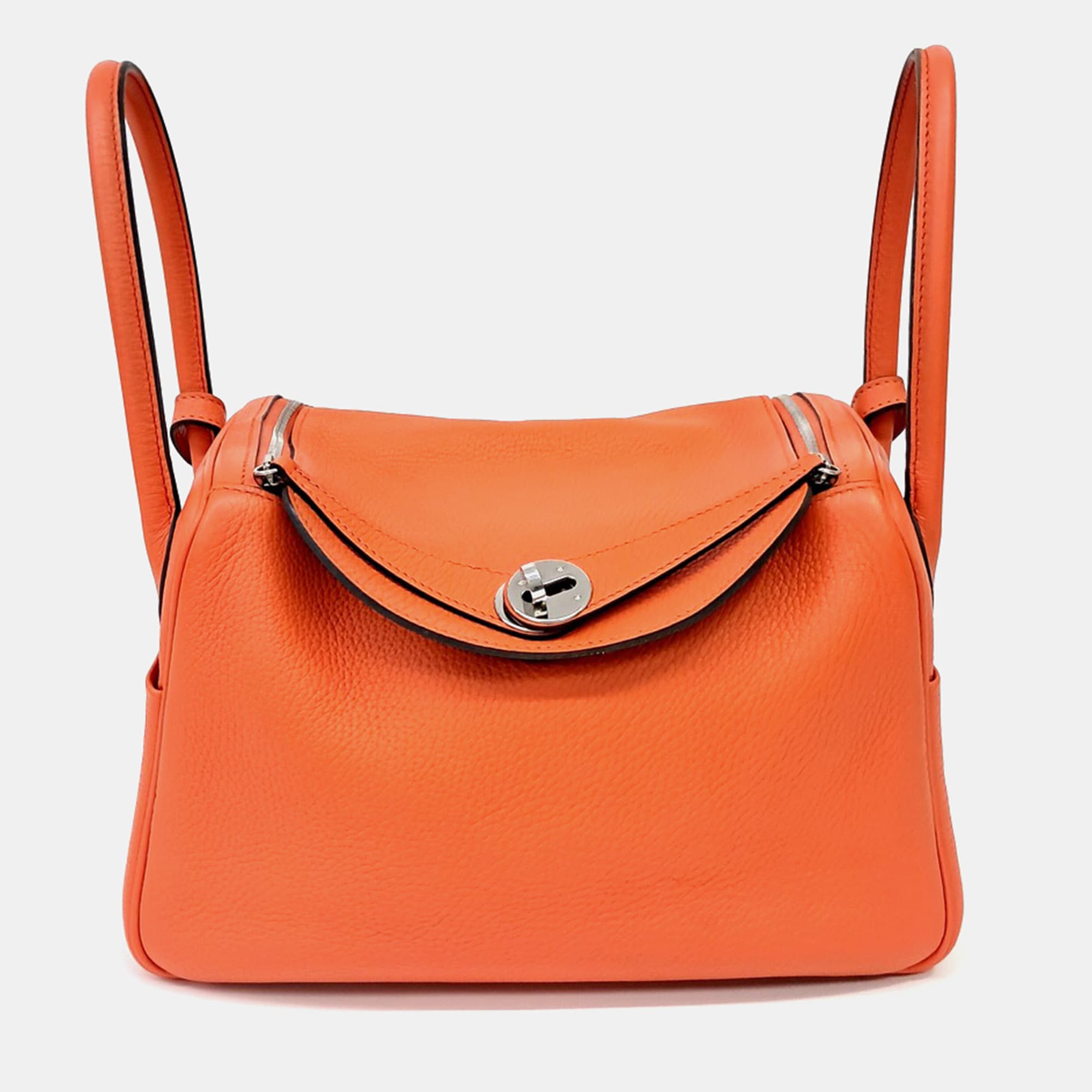 Hermes Lindy 26 Orange Poppy Taurillon Clemence Leather Top Handle Bag