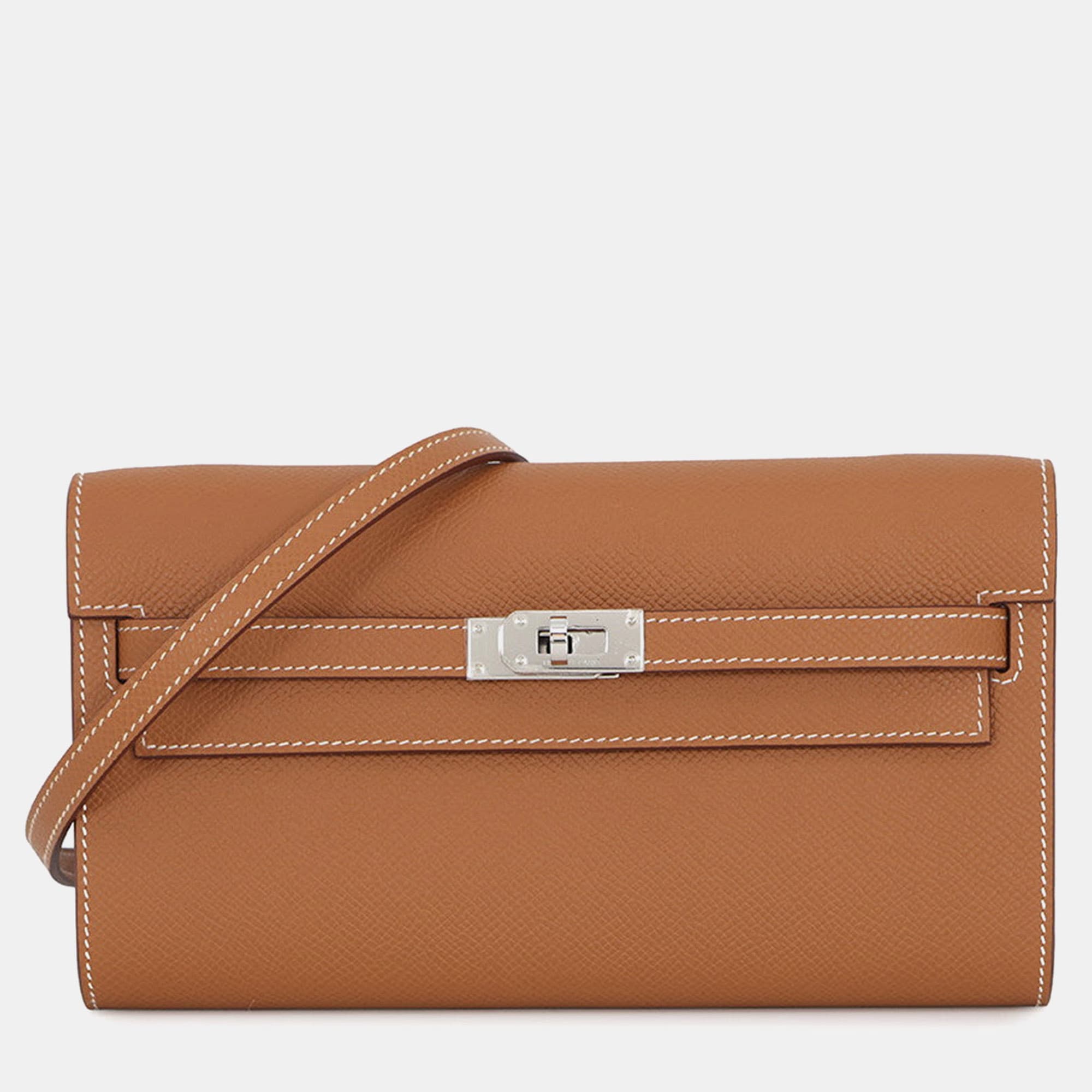 Hermes Kelly Wallet Long To Go Gold Epsom Calfskin Leather Shoulder Bag