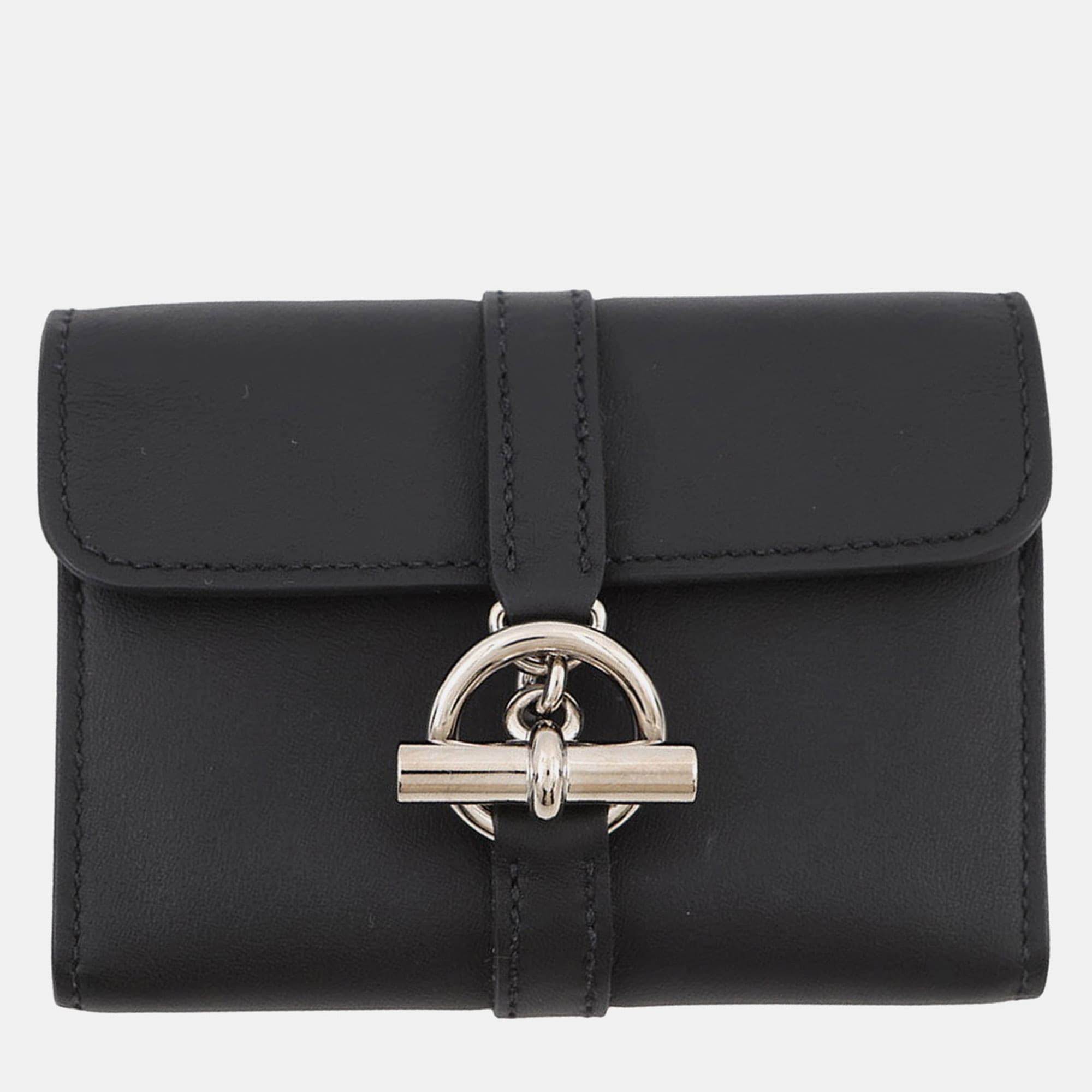 Hermes Glennan Compact Black Swift Leather Card Holder Bag