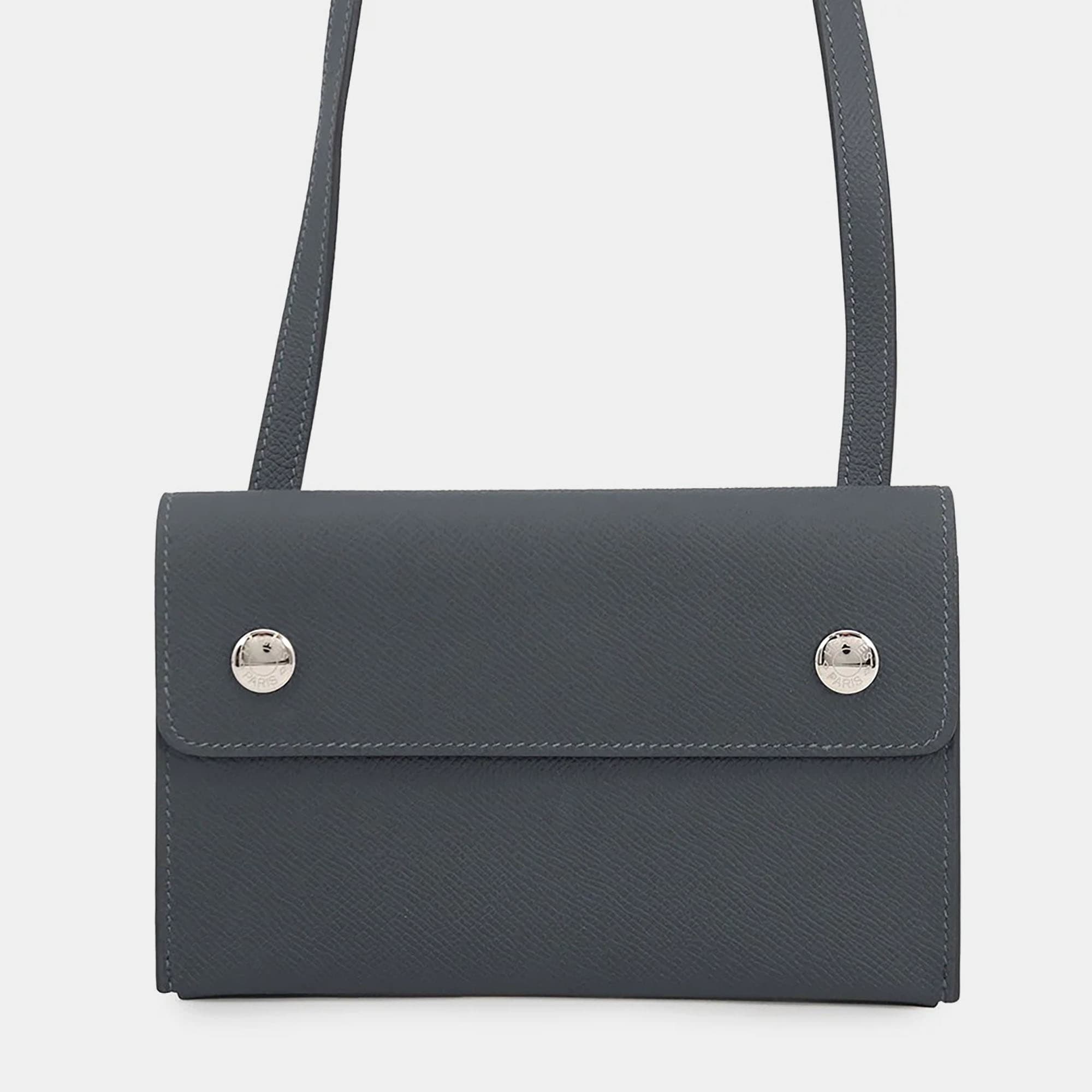Hermes Nap To Go PM Gris Mykonos Epsom Calfskin Leather Crossbody Bag