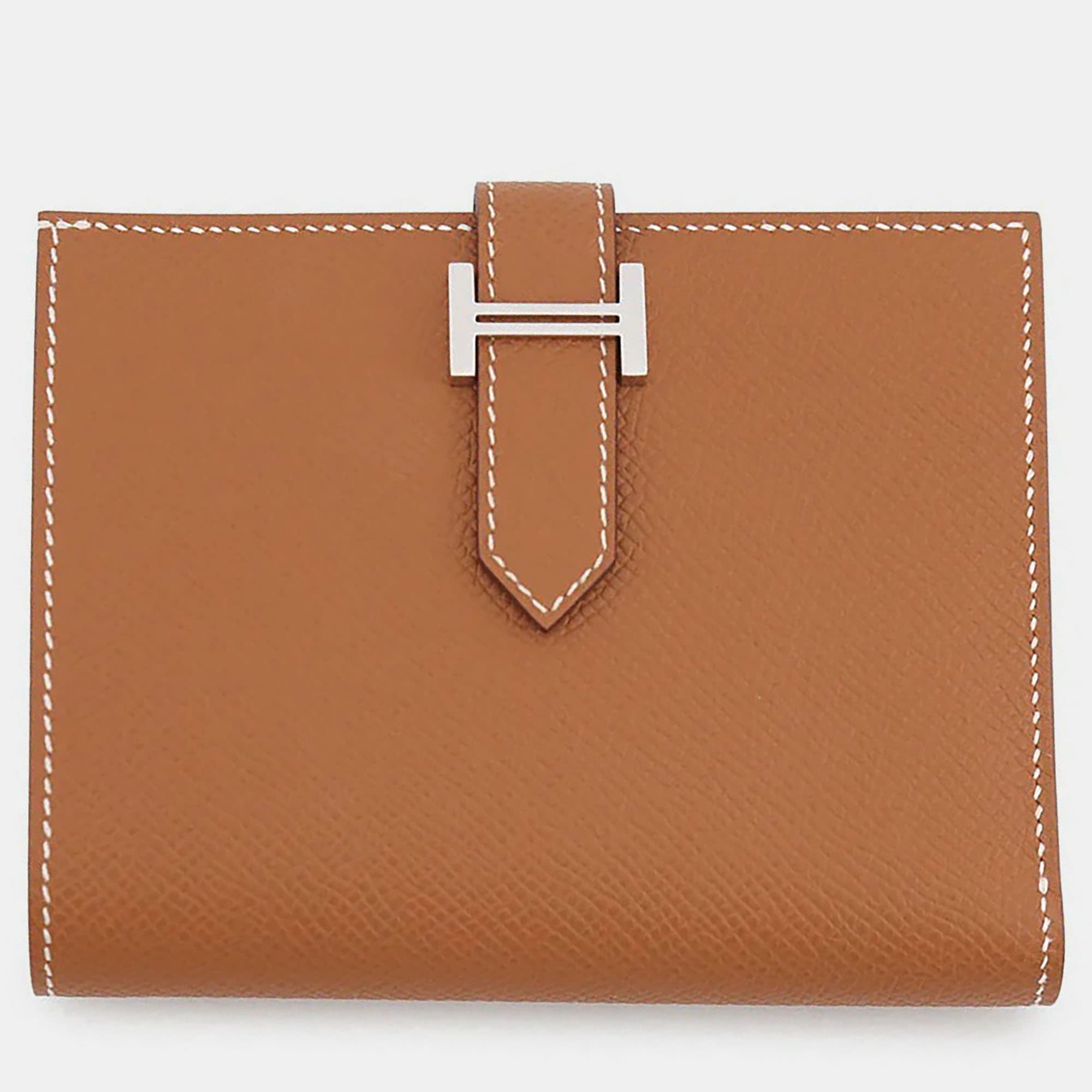 Hermes Bearn Compact Gold Epsom Leather Wallet