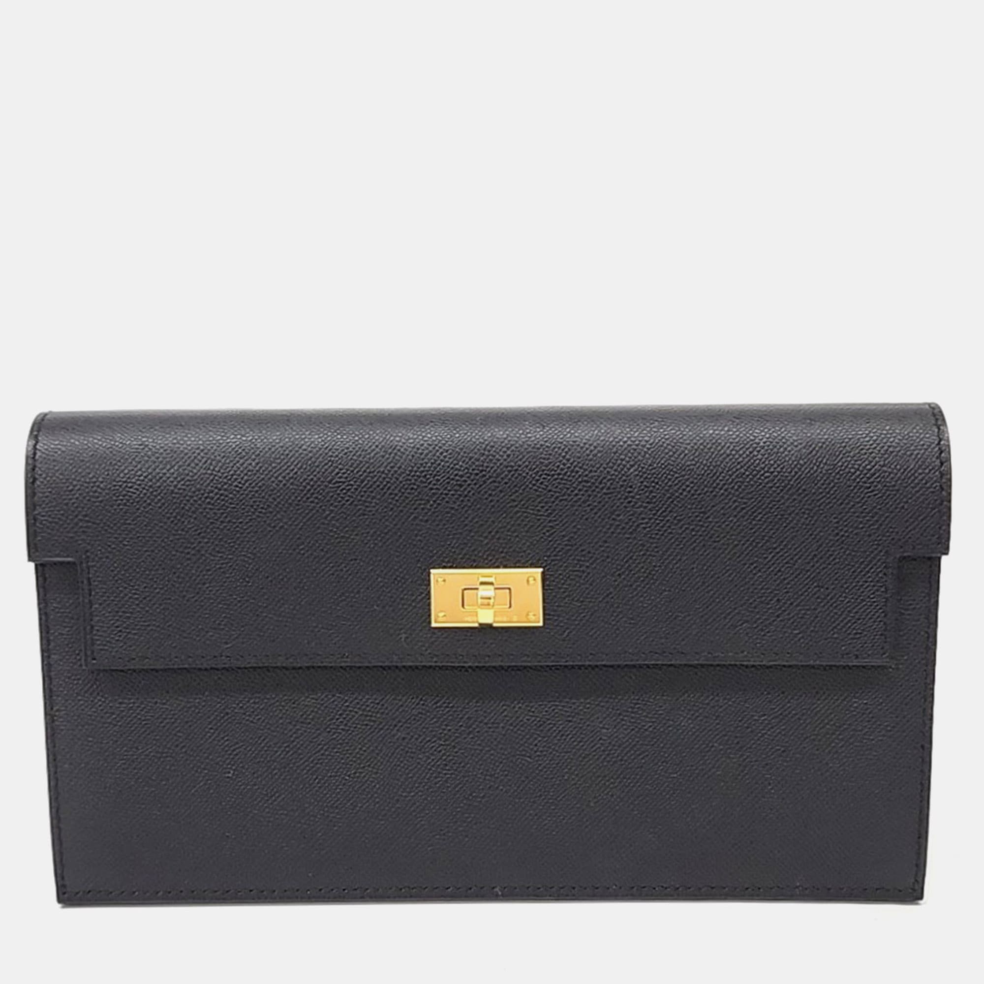 Hermes Kelly Pocket Long Wallet Black Epsom Leather Wallet Bag