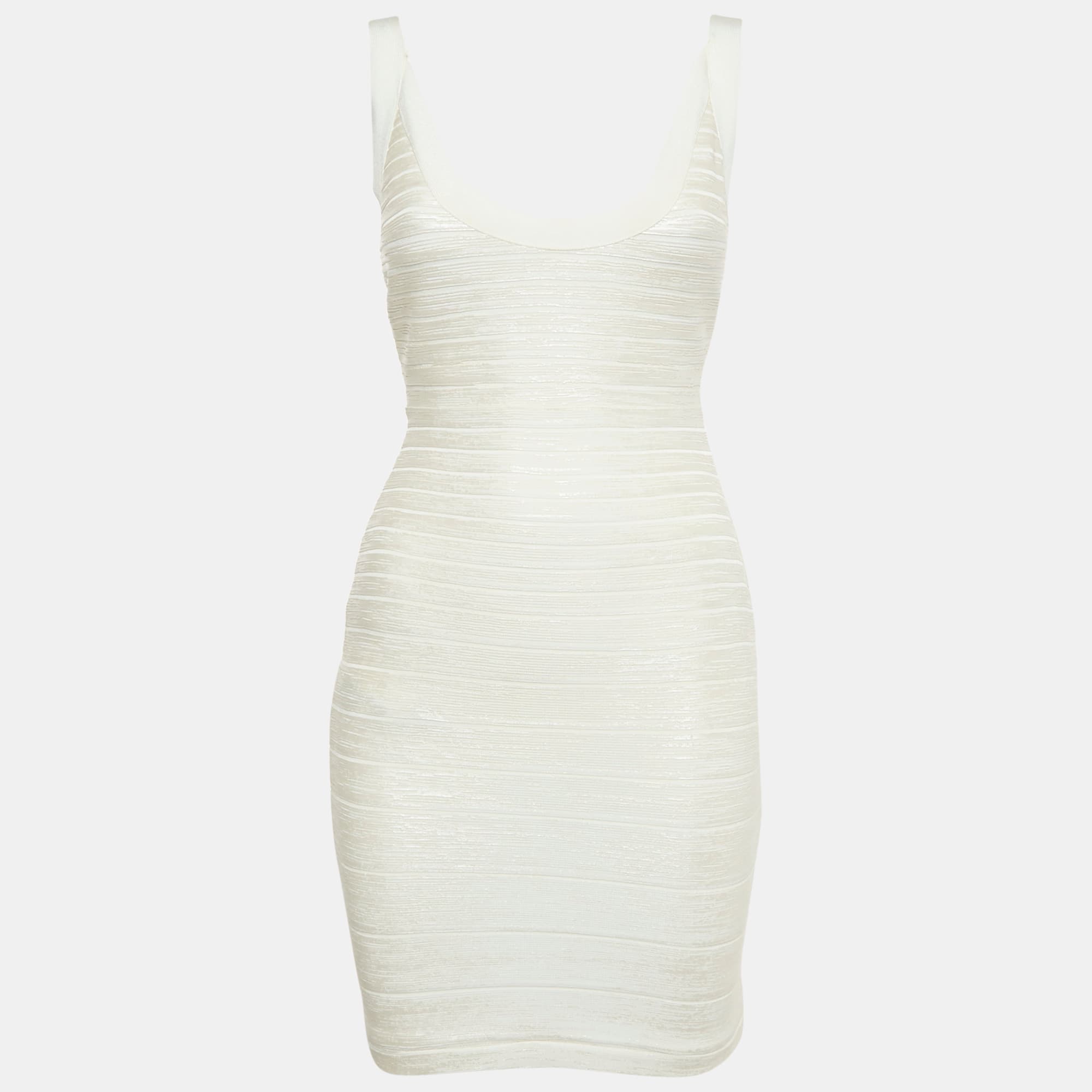 Herve Leger White Coated Knit Bandage Mini Dress S