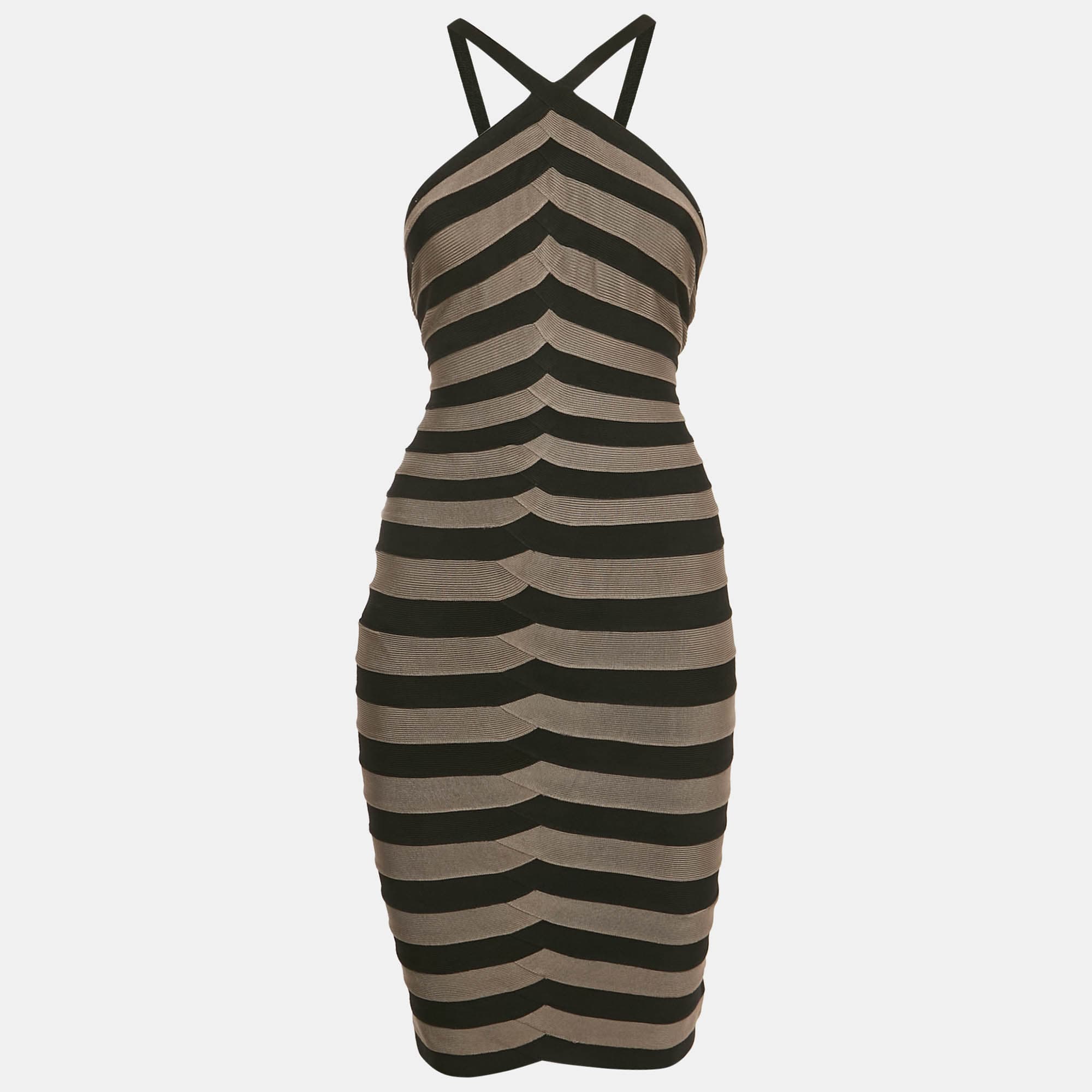 Herve Leger Black/Grey Knit Bandage Dress S