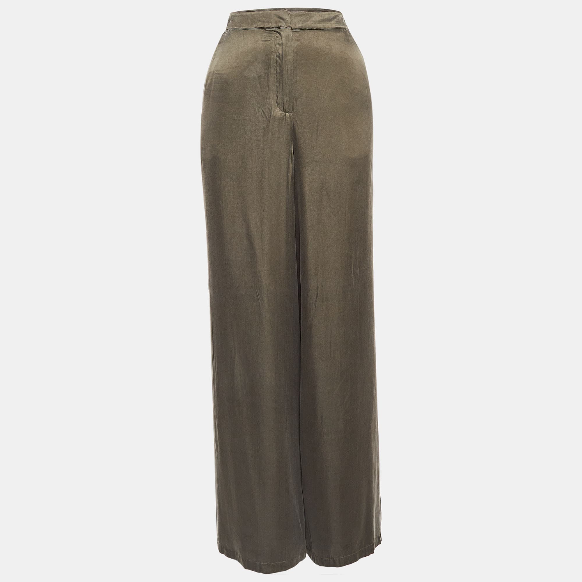 House Of Harlow 1960 X Revolve Green Satin Wide Leg Trousers M