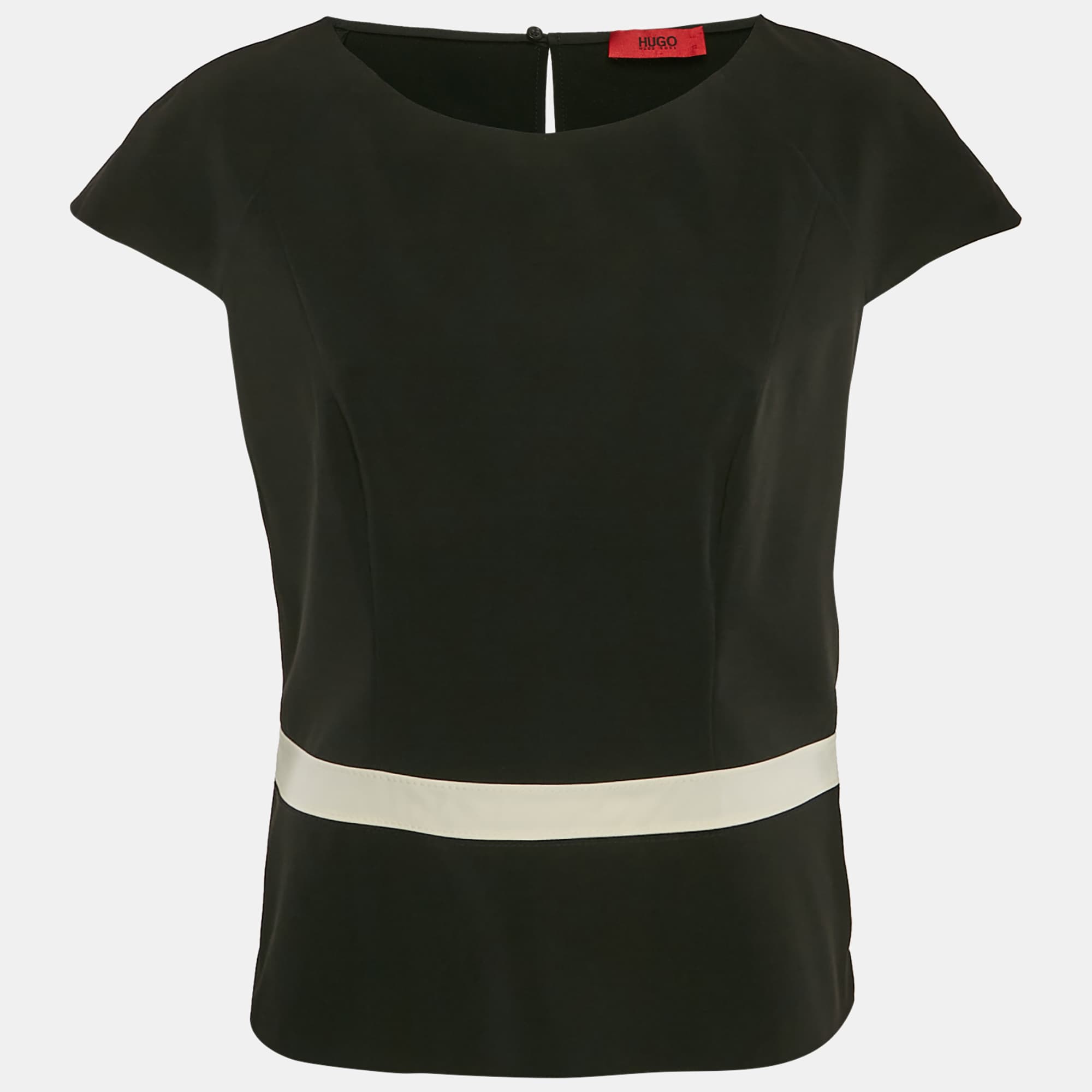 Hugo Boss Black Crepe Contrast Trim Cotine Top L