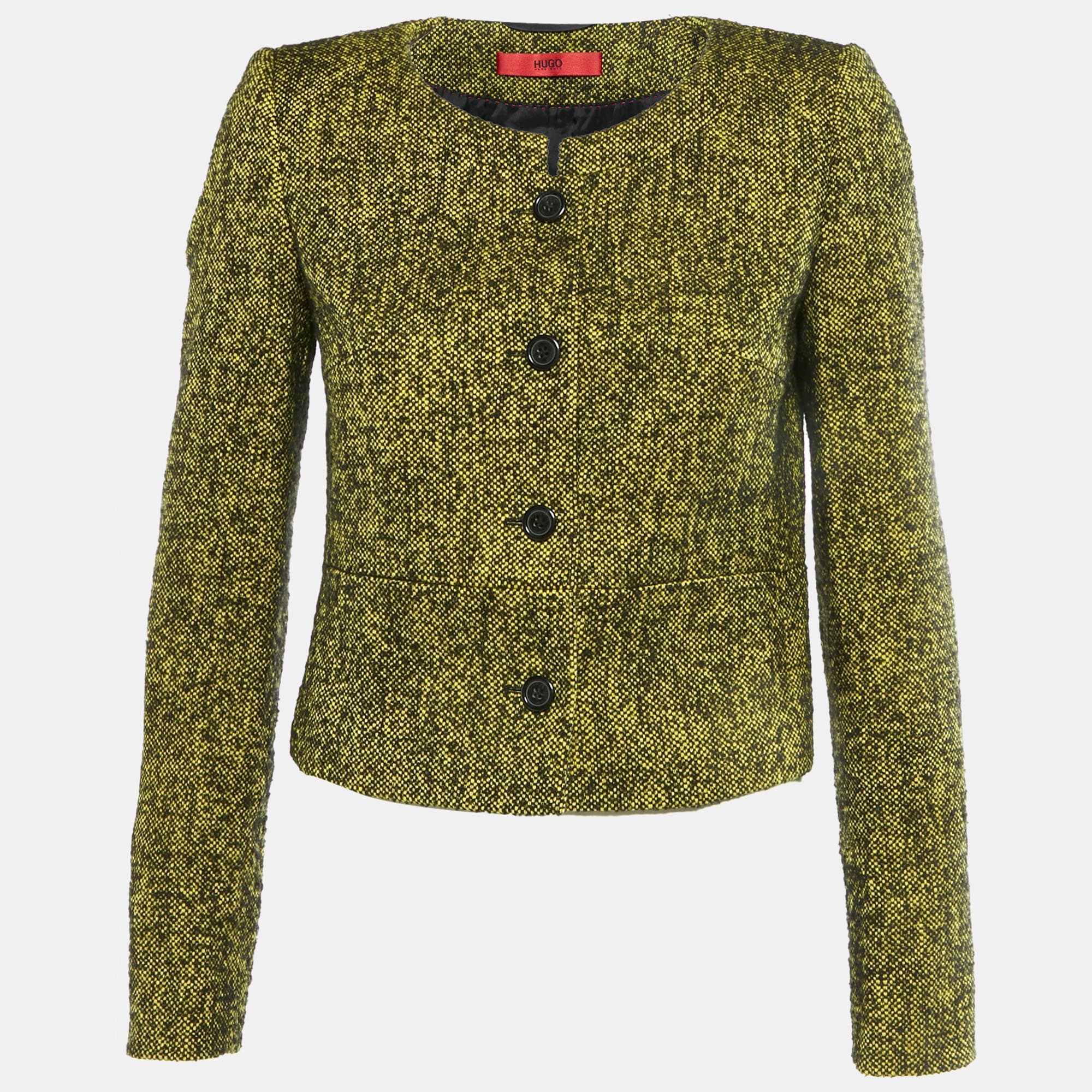 Hugo Boss Yellow/Black Boucle Collarless Jacket S