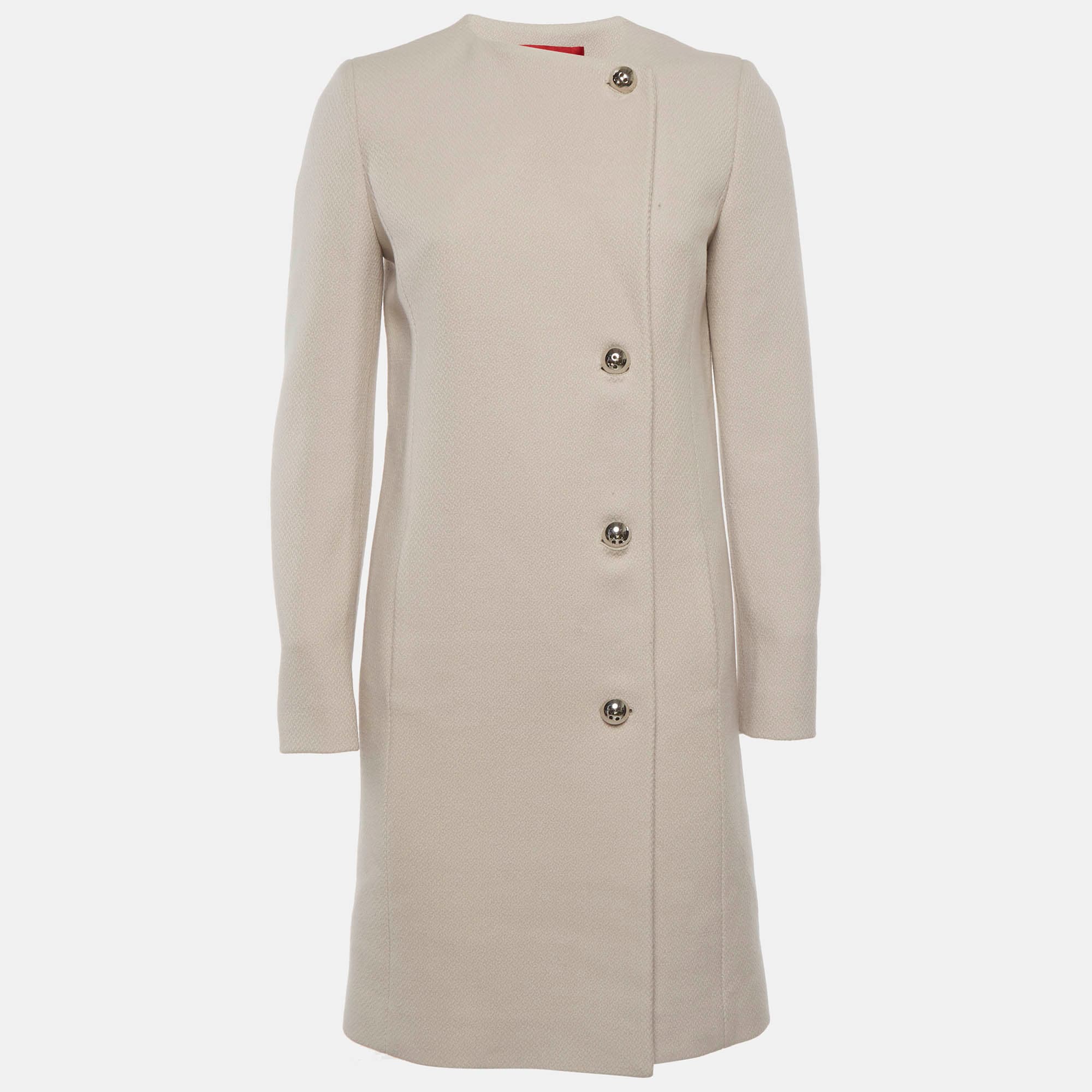 Hugo Boss Beige Wool Blend Asymmetric Mesila Coat S