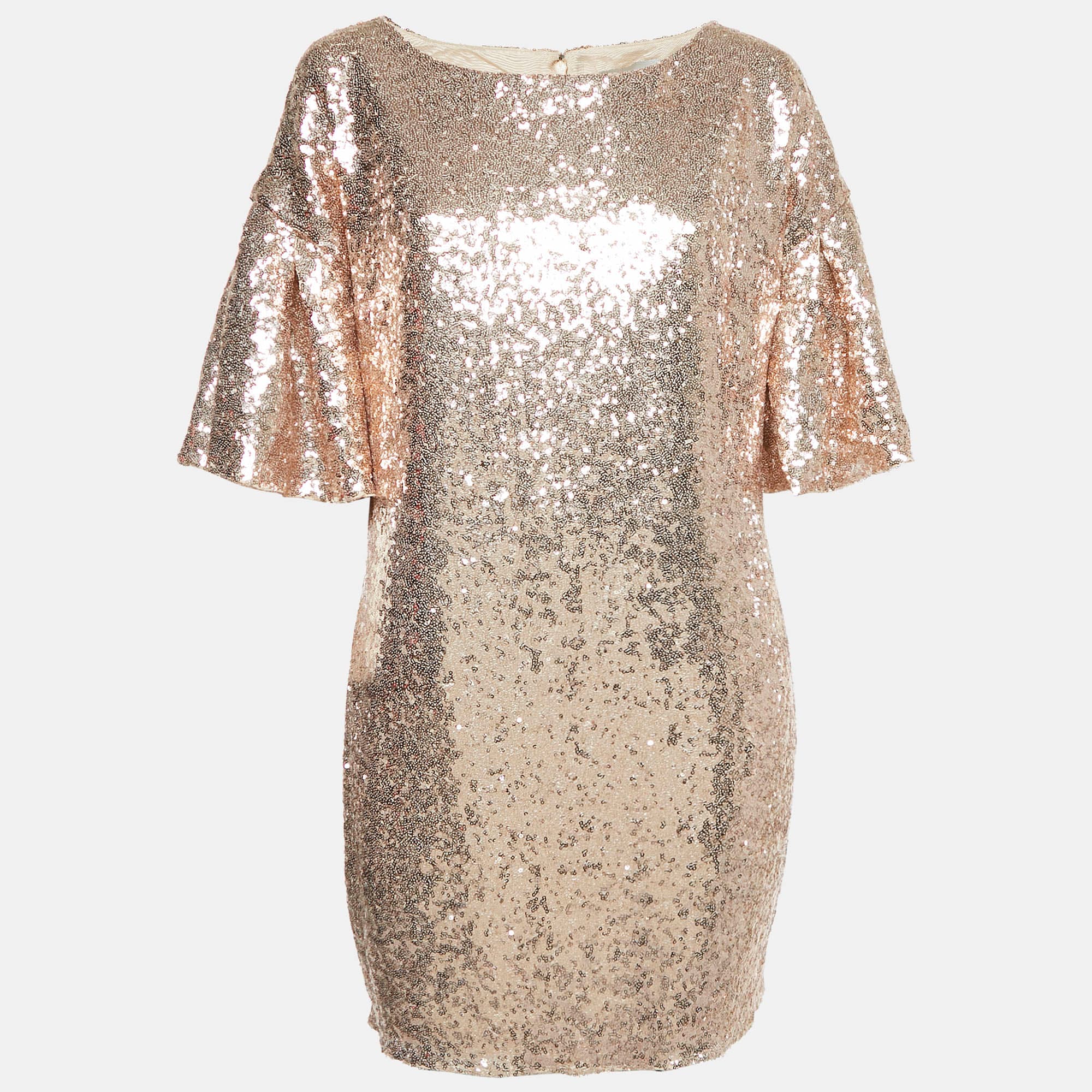 INGIE Paris Copper Gold Sequin Flared Sleeve Mini Dress M