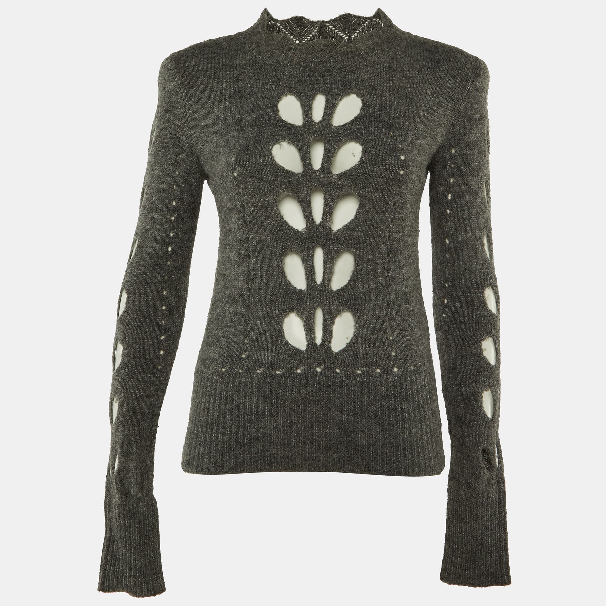 Isabel Marant Grey Wool Knit Cutout Detail Sweater M